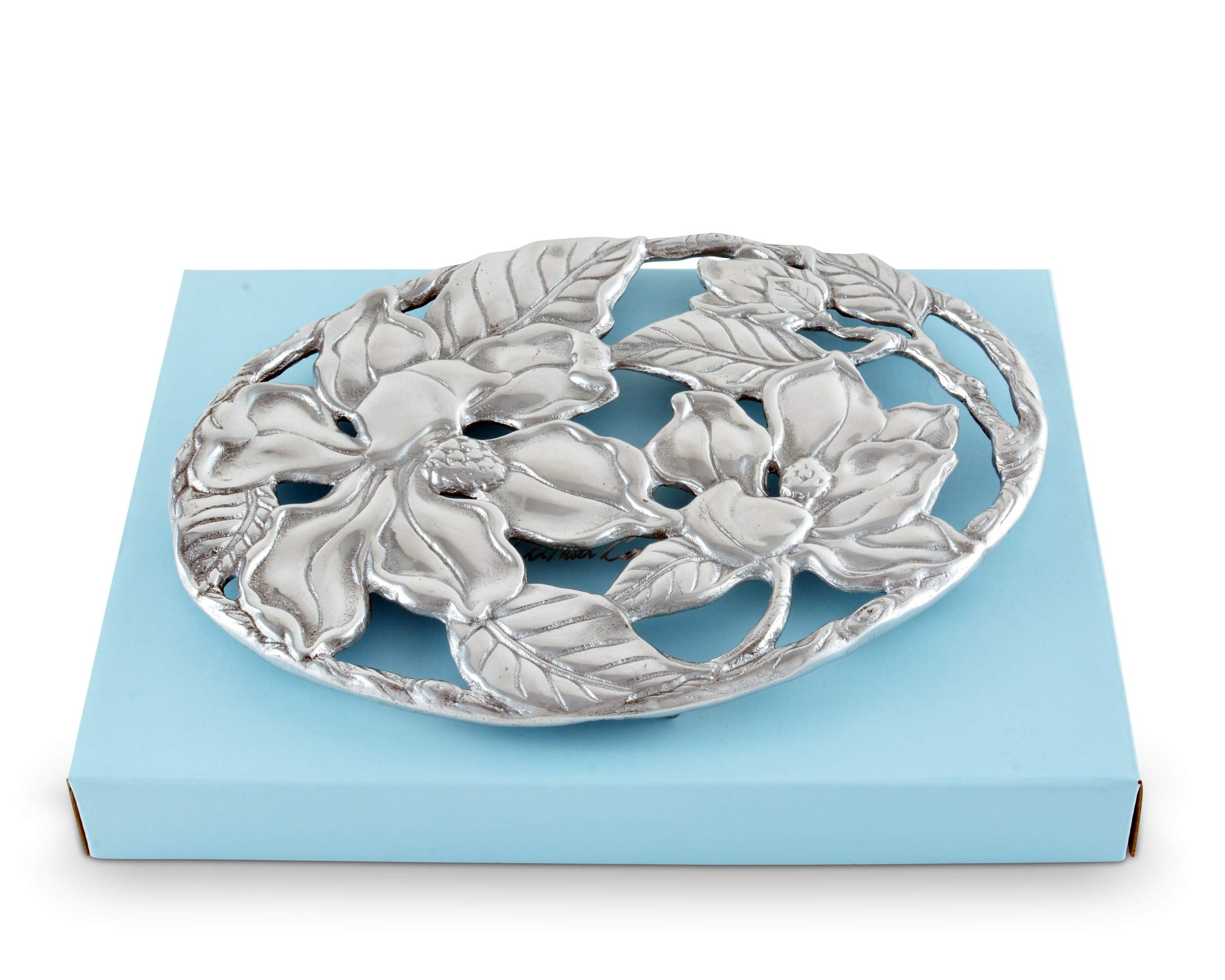 Arthur Court Designs Aluminum Metal Magnolia Flower Trivet Hot Pans Pots Dishes Or Teapot Florida Theme 9 Inch Long