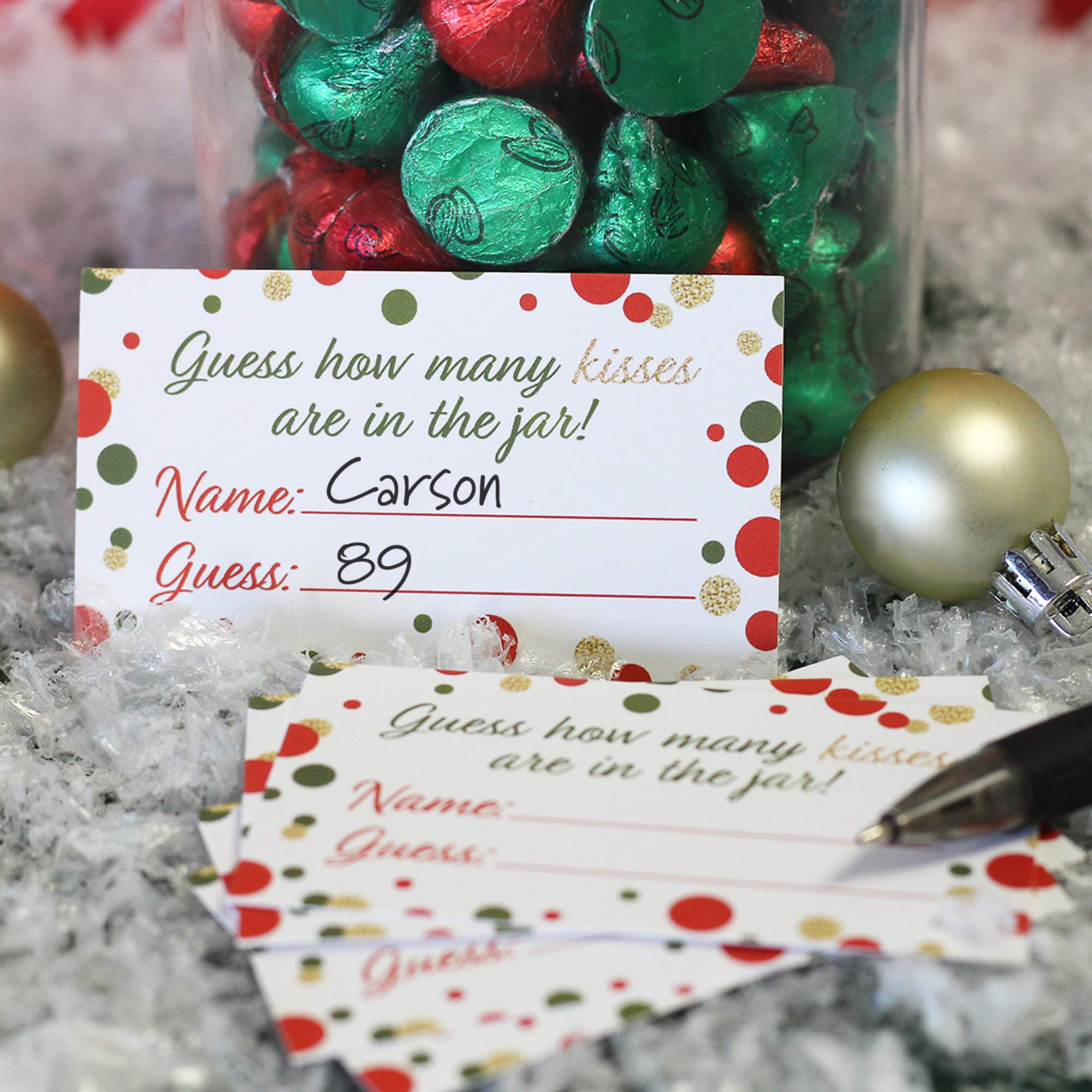 Christmas Party Game - How Many Kisses - Standing Sign And 30 Cards