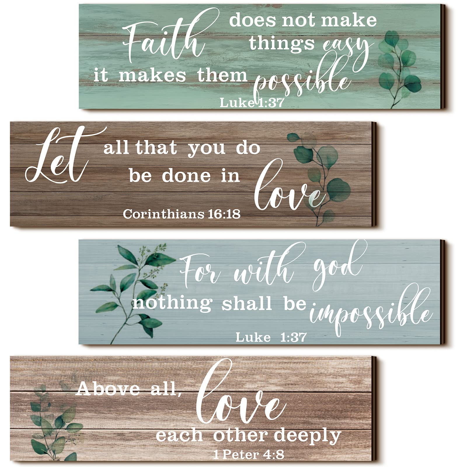 Yulejo 4 Pieces Bible Verses Wall Decor Psalms Scripture Wooden Christian Sign Rustic Wall Art Prayer Decorations for Home (Retr