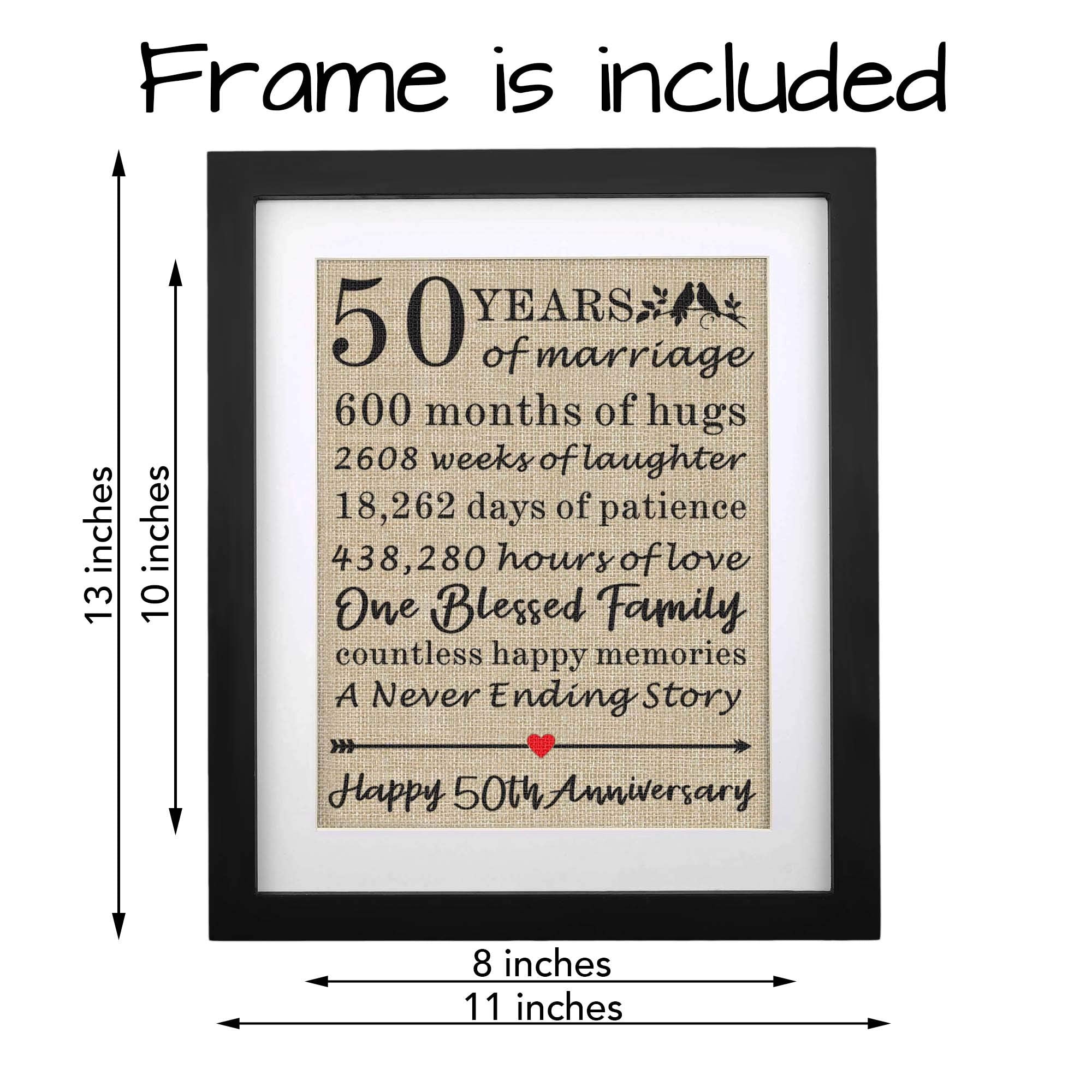 Framed 50th Anniversary Burlap Print Gifts for Grandma & Grandpa Golden Anniversary Decorations for Parents 50th Wedding Anniversary Keepsake Gift for Mom & Dad Gifts (Frame - 50th)