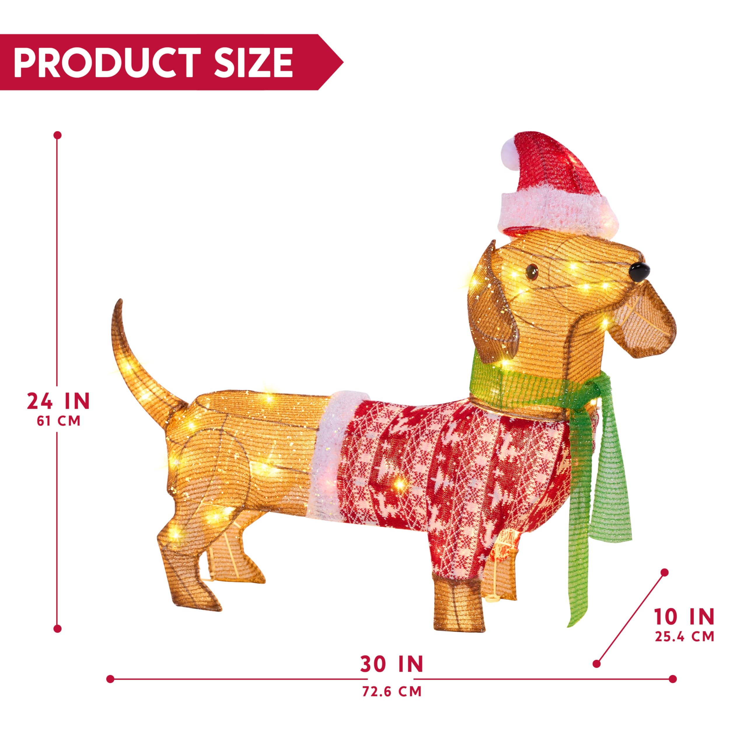 JOYIN Lighted Wiener Dog Christmas Decorations Outdoor, 40 LEDs Warm White Tinsel Dachshund Lights for Christmas Yard Decor, Lig