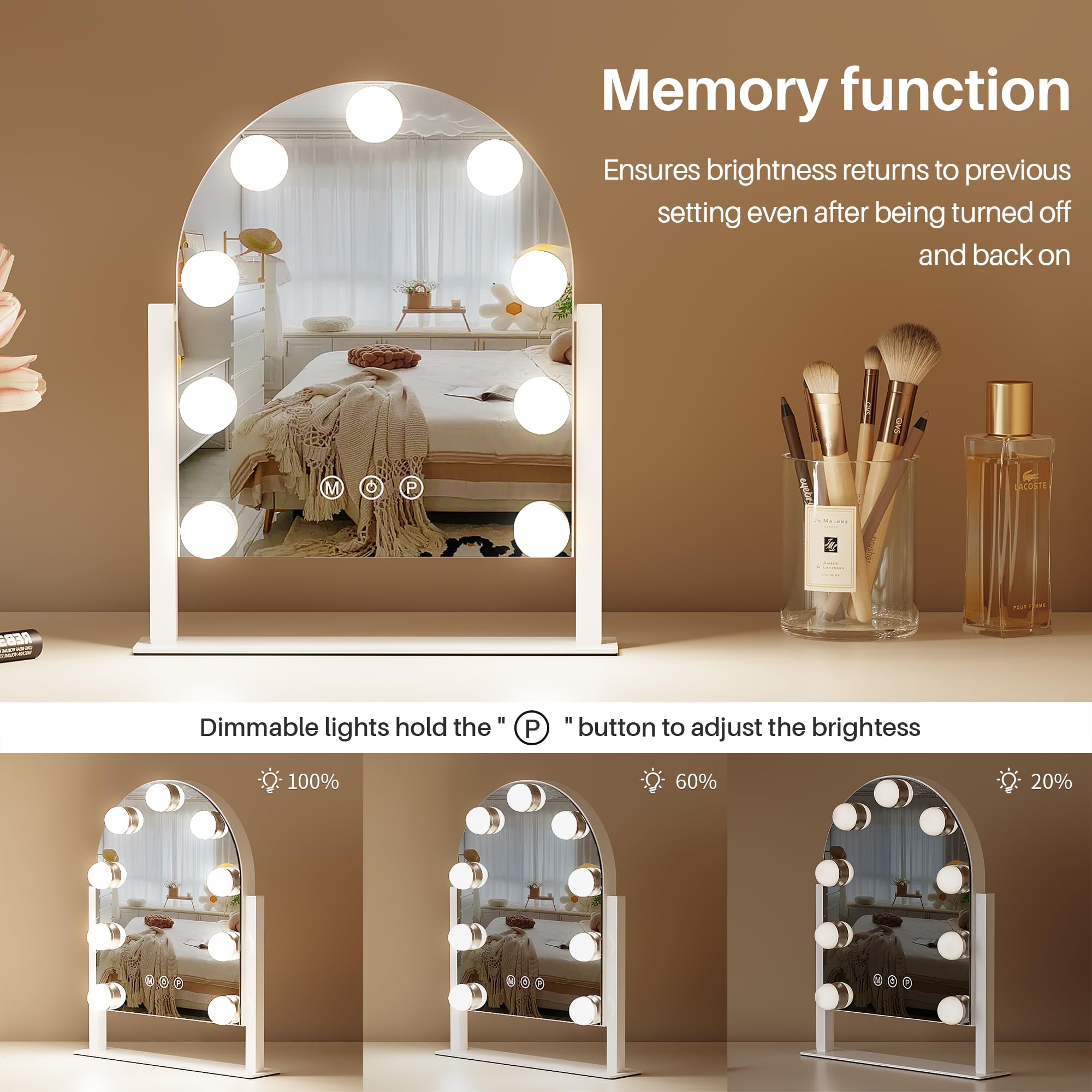 ZL ZELing Makeup Mirror with Lights  Vanity Mirror with Lights  Lighted Makeup Mirror  3 Color Modes  Dimmable Light 360 Rotation