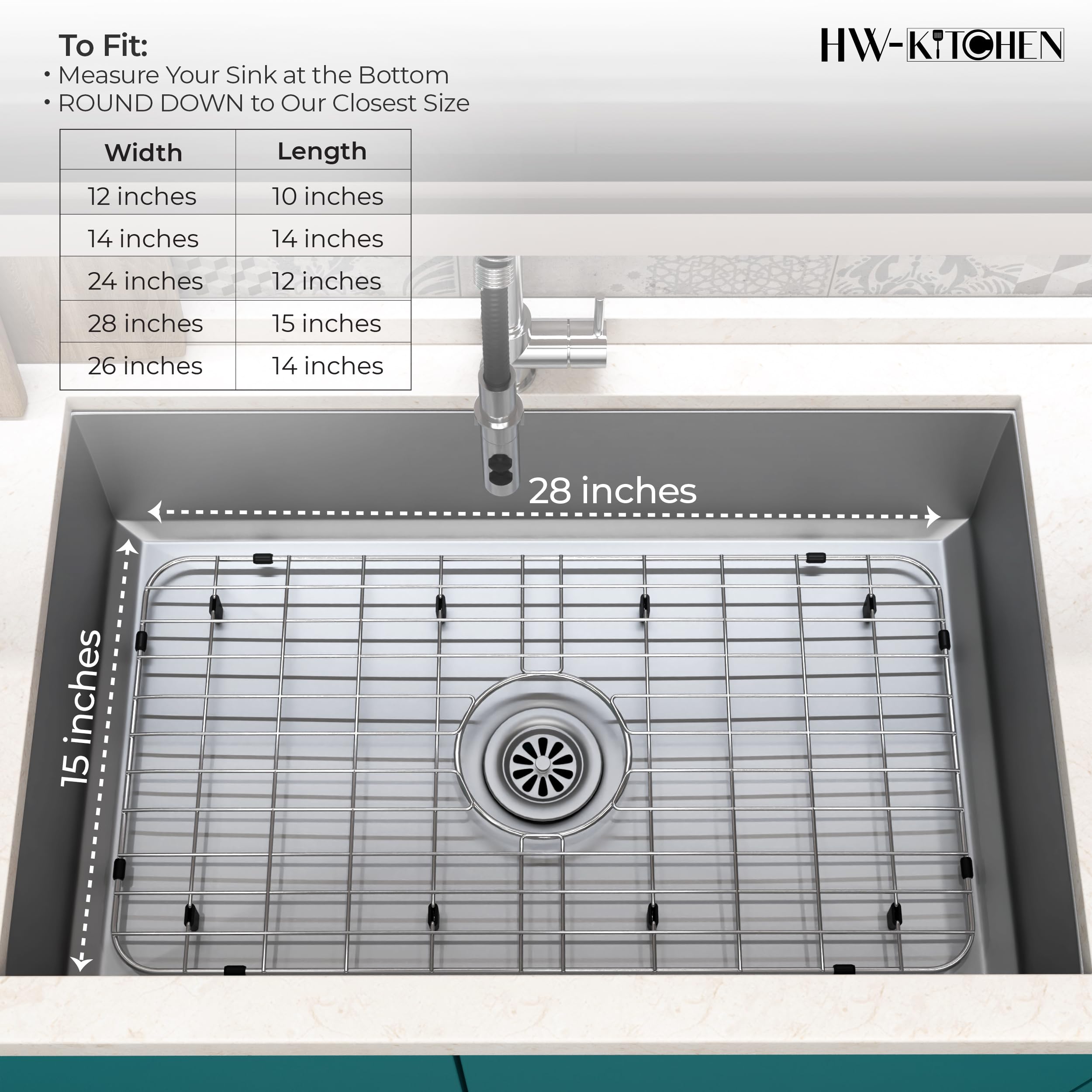 HW-Kitchen Stainless Steel Sink Protector Rack - 28" x 15", Silver, Model CD28X15