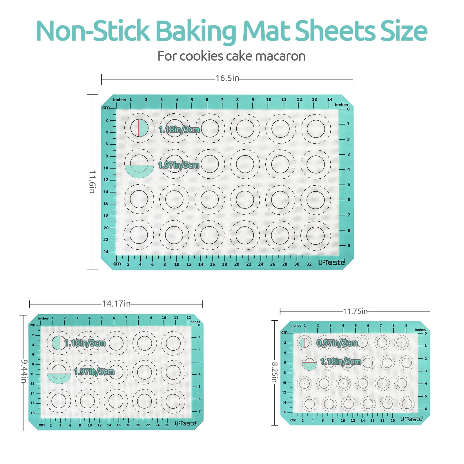 U-Taste 446F Heat Resistant Macaron Silicone Baking Mat, Non Stick Reusable Cookies Pastry Sheet Liner With Edge Enhancement Cir