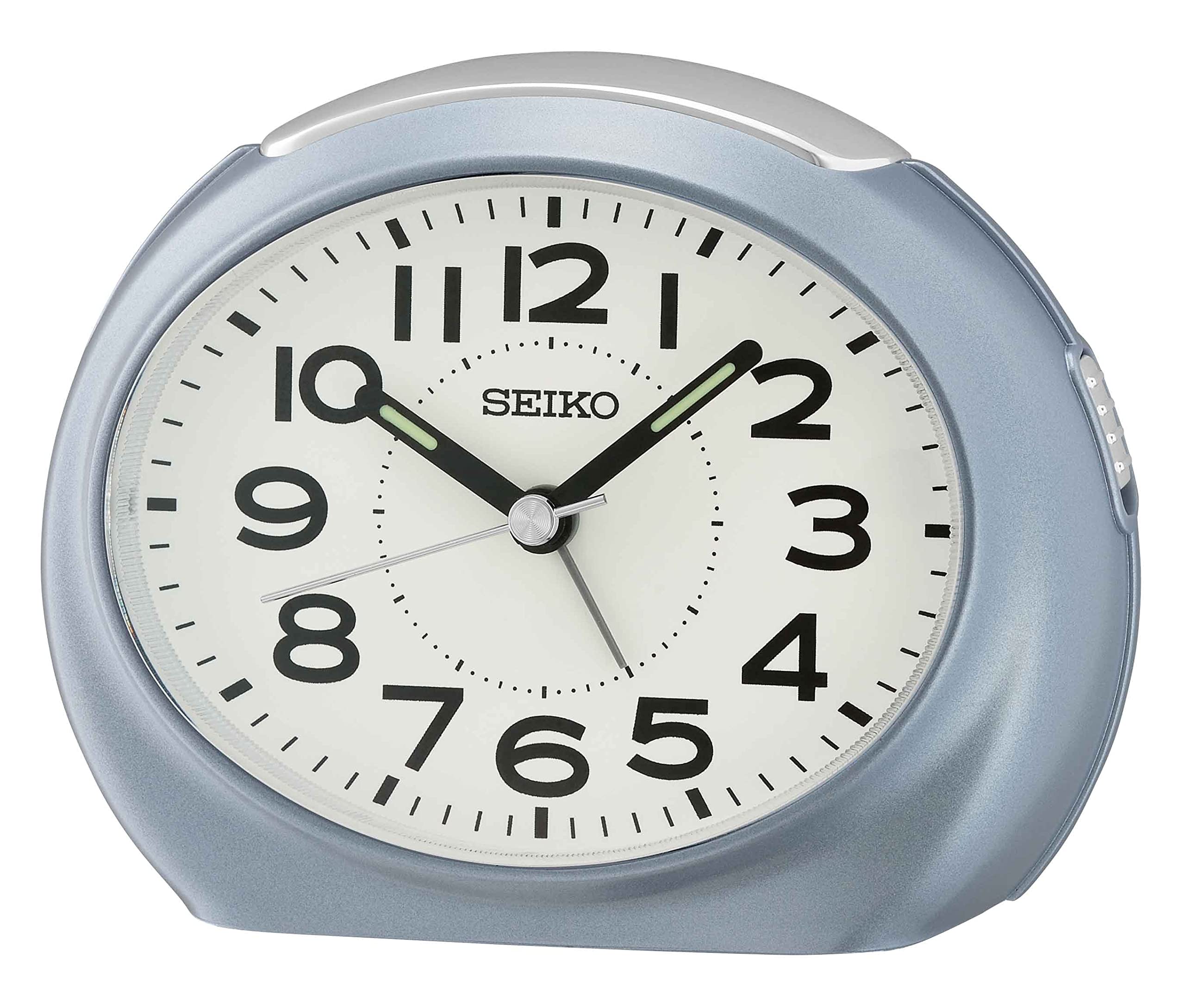 Seiko Elegant Oval Blue Plastic Case White Dial Analog Lumibrite Alarm Table Clock (Size: 11.2 X 6.8 X 8.8 Cm | Weight: 130 Gram