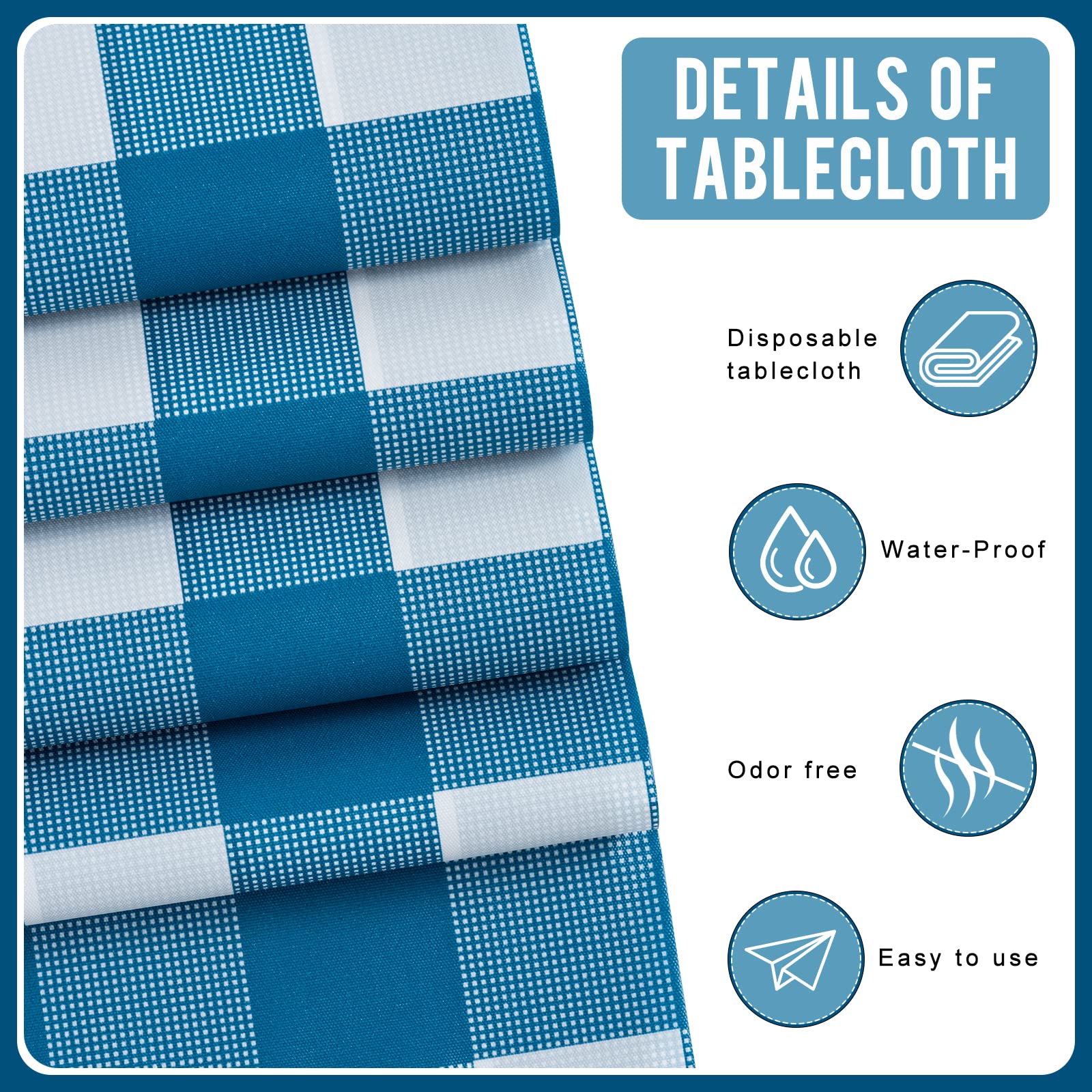 Eleclassi Blue Gingham Checkered 6 Pack Disposable Plastic Tablecloth 54 X 108 In - Plastic Table Cloths For Parties Disposable