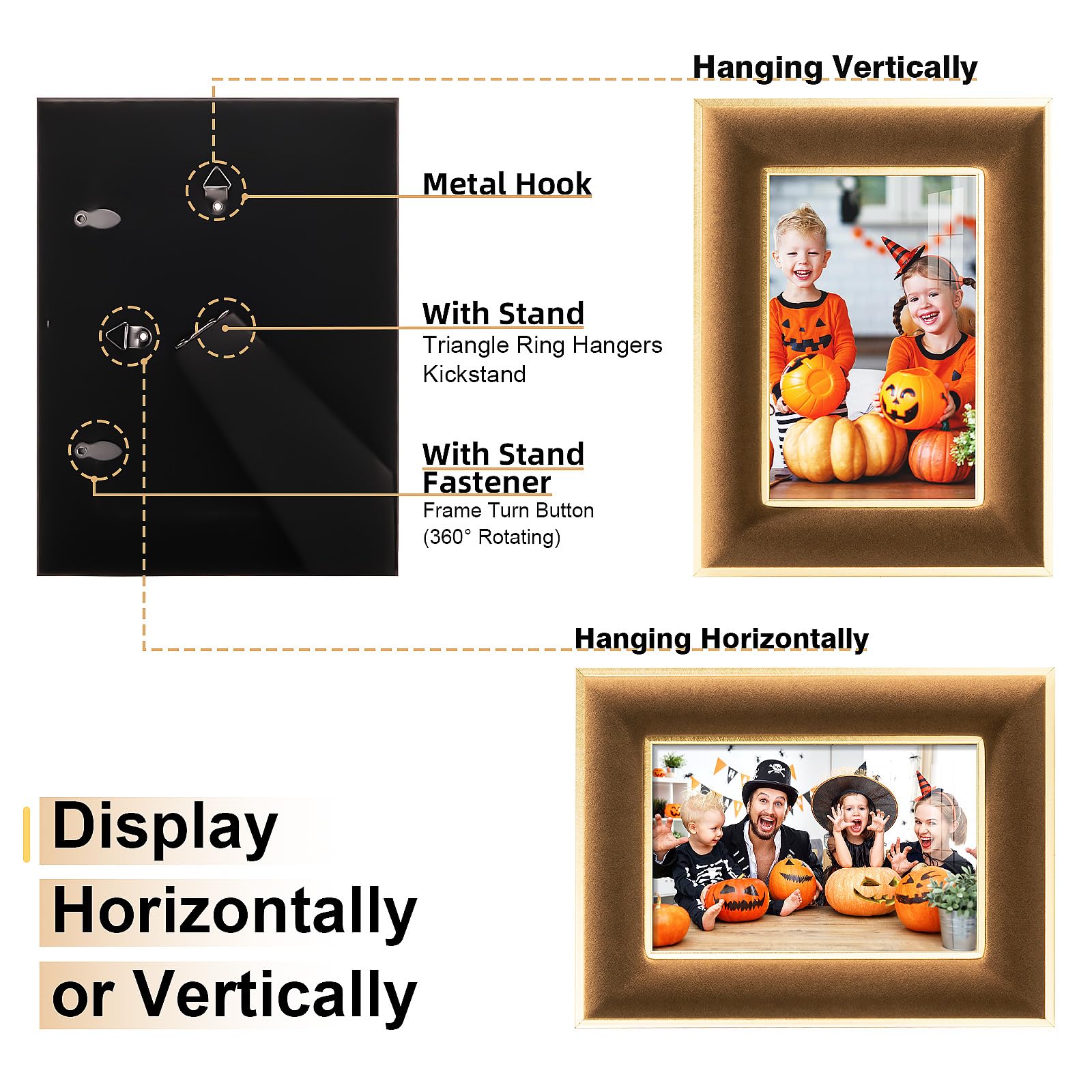 KSROECUD 4x6 Velvet Picture Frame, Brown Photo Frames with Modern Simple Metallic Gold Border, HD Real Glass Horizontal & Vertic