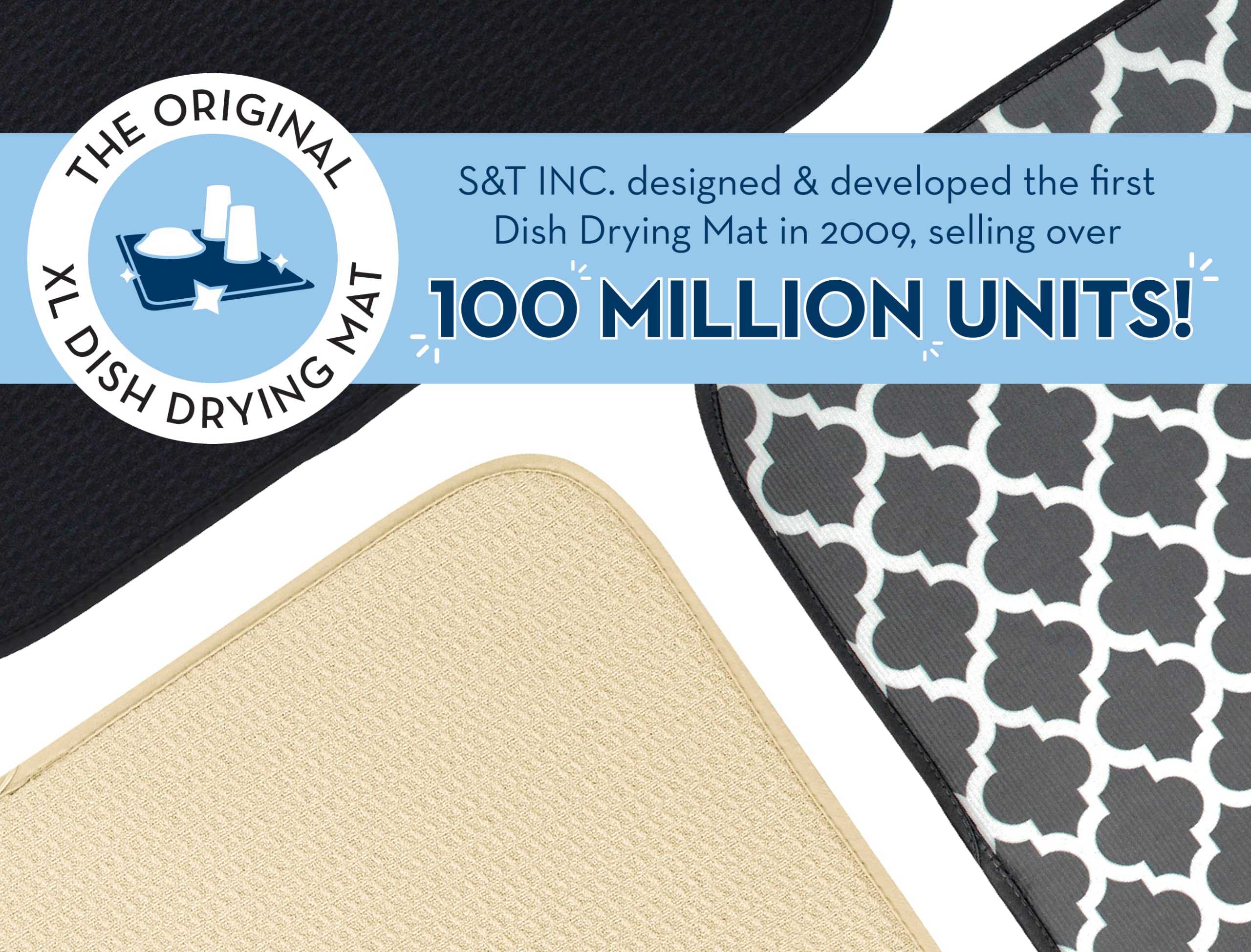 S&T Inc. Dish Drying Mat Xl, Highly Absorbent Microfiber Kitchen Counter Mat, Dish Drying Pad For Dishes, Utensils, Pots And Pan