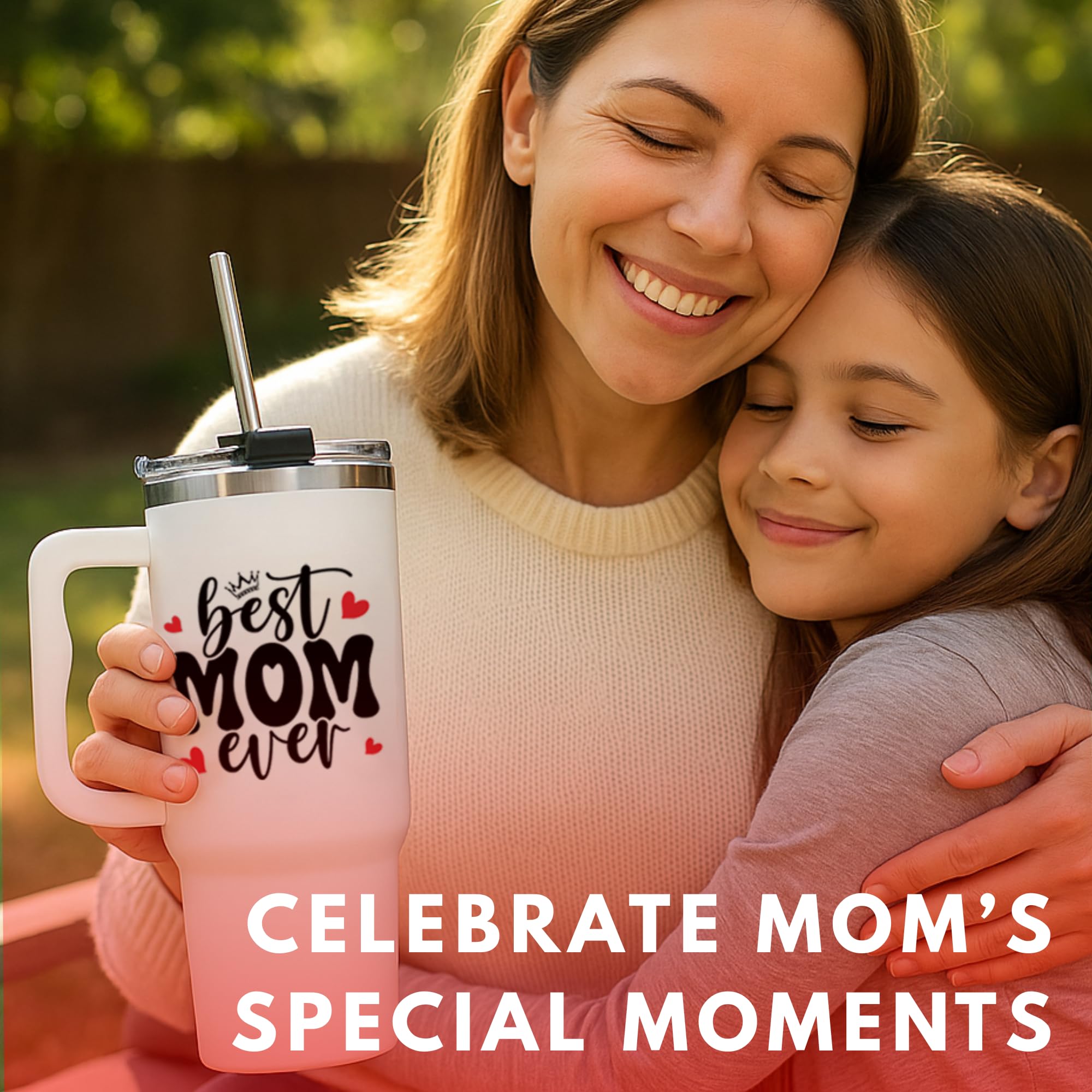 Christmas Gifts For Mom - Best Mom Ever Tumbler With Handle 40oz, Mommy Coffee Mug, Mama Tumblers, Momma Gift Ideas, Funny Birth