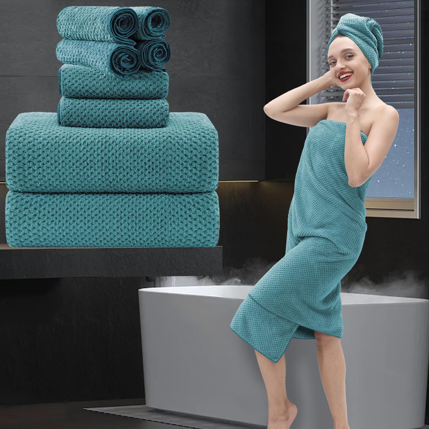 8 Piece Bathroom Towel Set |2 Oversized Large Bath Towels Sheet,2 Hand Towels And 4 Washcloths| 600Gsm Ultra Soft Luxury Premium