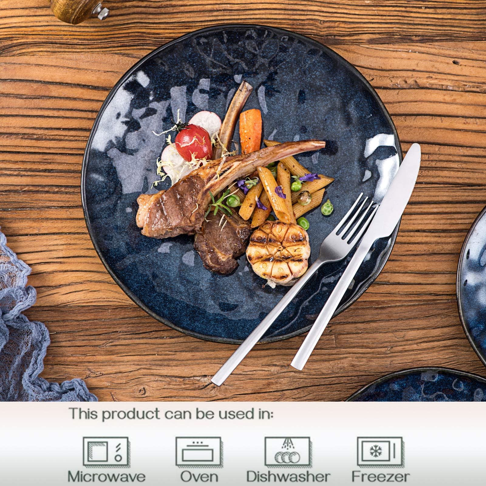 Vicrays Ceramic Dinner Plates Set, 10.5 Inch, Set Of 6, Round, Microwave, Oven, Dishwasher Safe, Porcelain Fluted Suitable For S