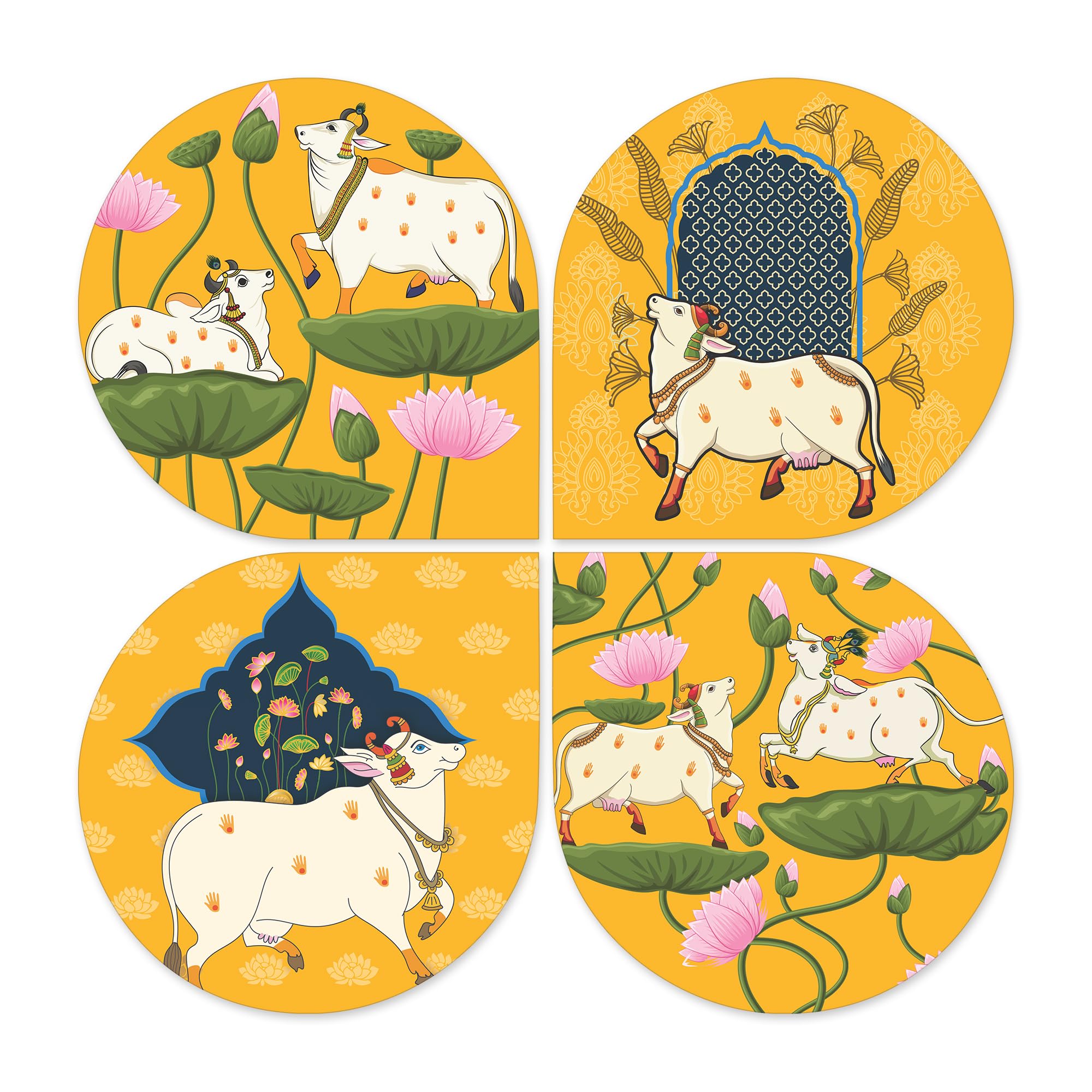 Artvibes Sacred Cow Pichwai Art Decorative Wall Hanging Ornaments | Printed Wall Decoration | Scenery For Drawing Room | Wall Il