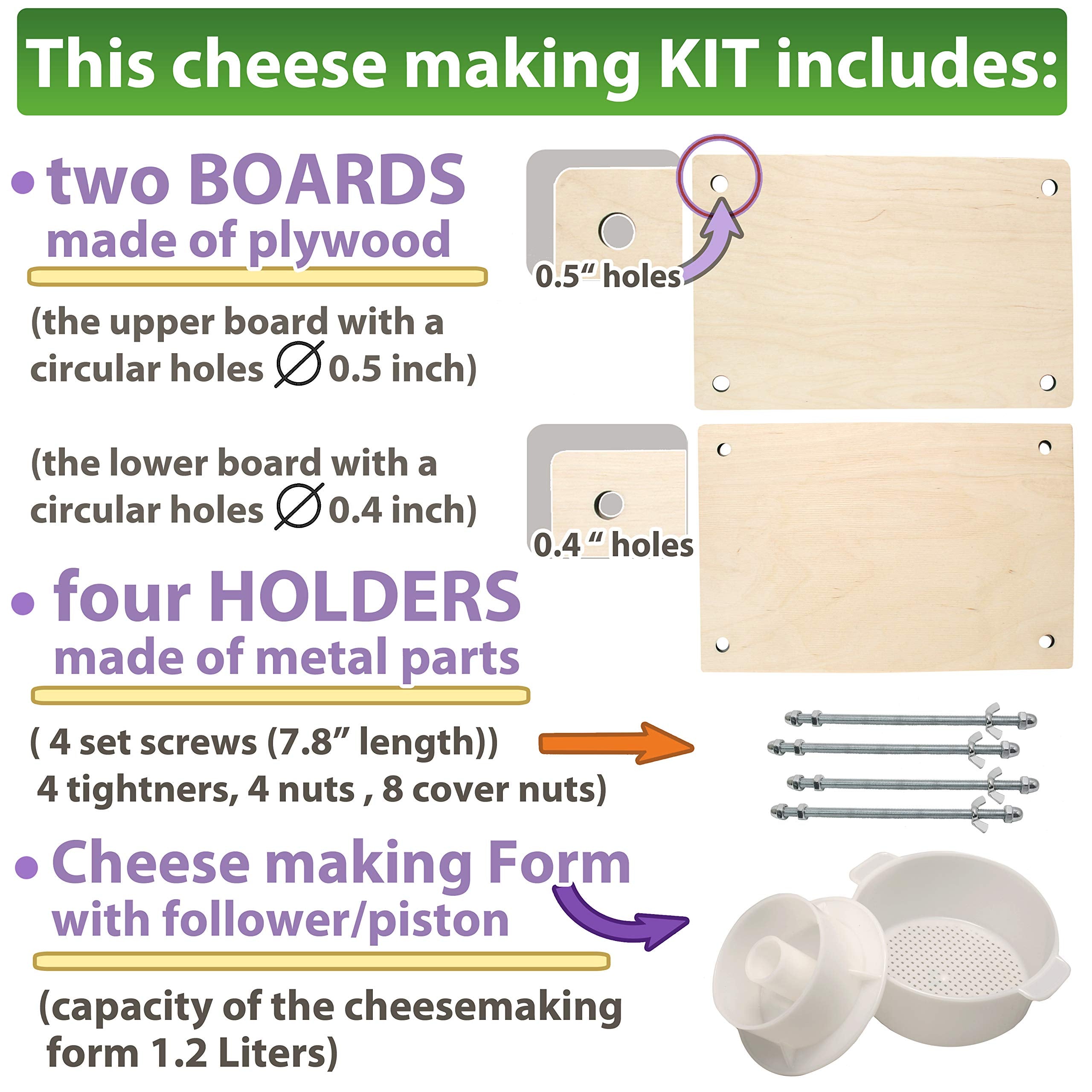 Petristor Wooden Cheese Press For Cheese Making Supplies 12 In Metal Guides And Cheese Mold With Follower Piston 1.3Qt - Small H