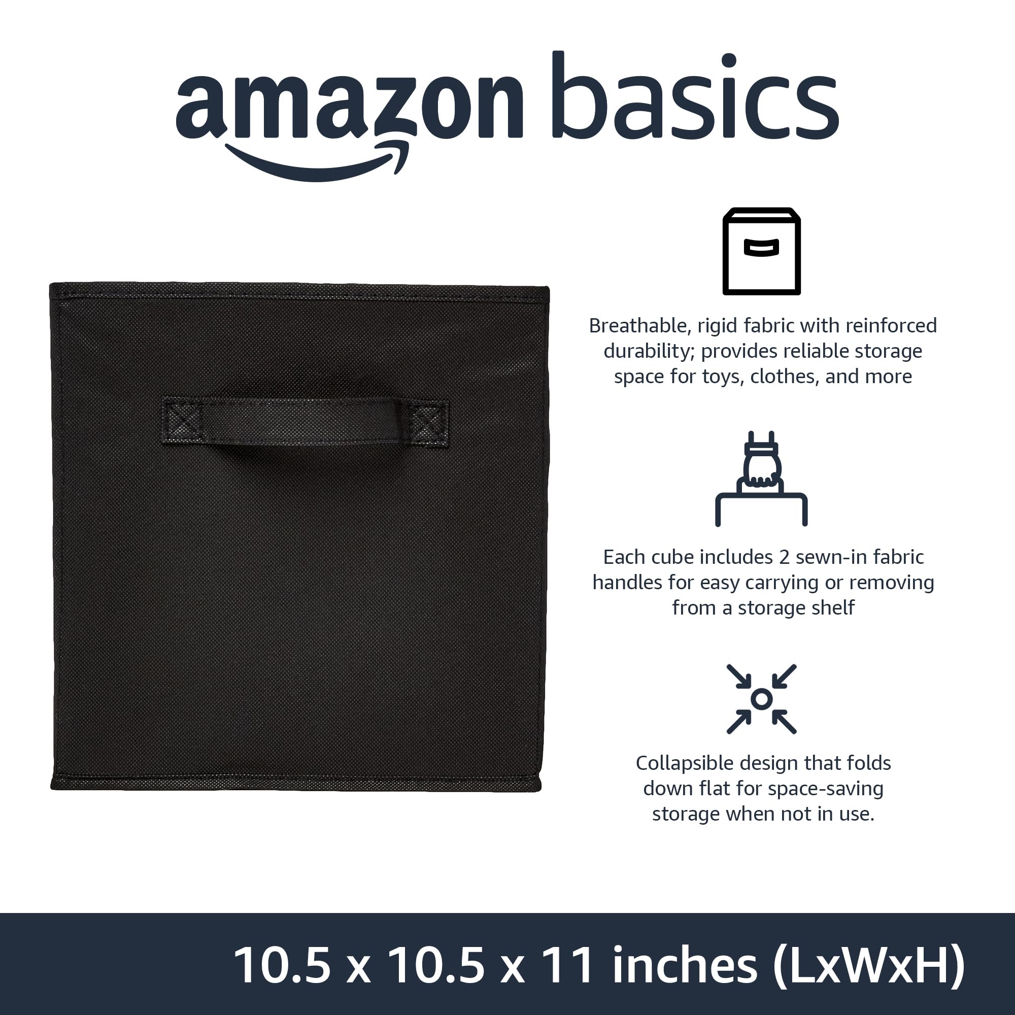 Amazon Basics collapsible Fabric Storage cubes Organizer with Handles  105x105x11  Black - Pack of 6