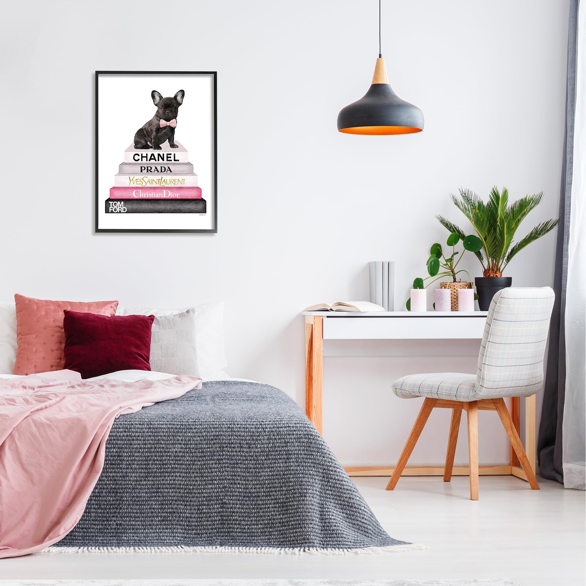 Stupell Industries Book Stack Fashion French Bulldog Black Framed Wall Art, 24X30, Multi-Color