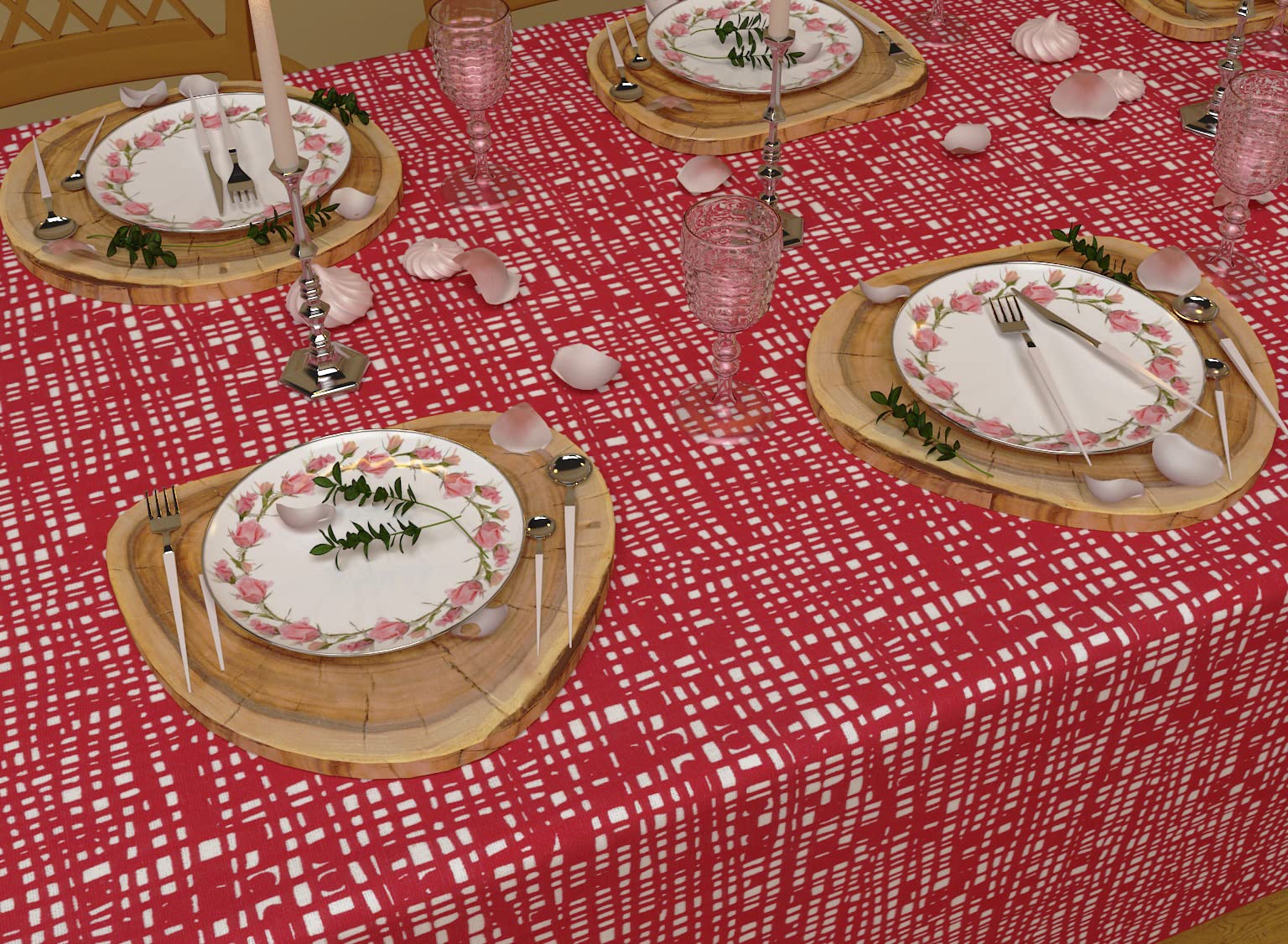 Table Cloth - Nest Red, 100% Cotton Rectangular Table Cover, Size 60X102 Inch. For Kitchen, Dining, Tabletop, Decoration, Partie