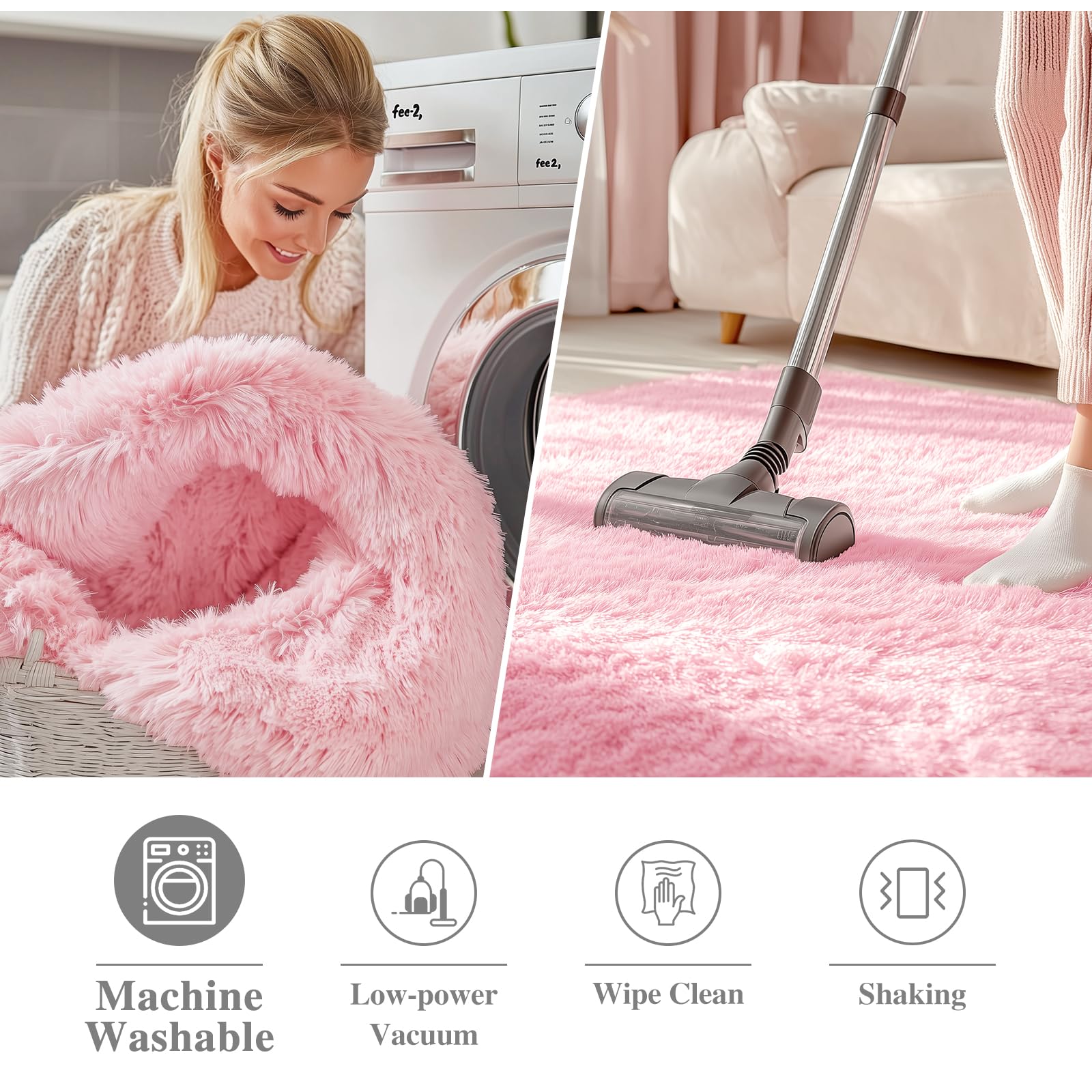 OLANLY Pink Round Rugs for Bedroom - Machine Washable, 2 ft Circle Area Rugs for Living Room, Soft and Fluffy Shaggy Carpet for