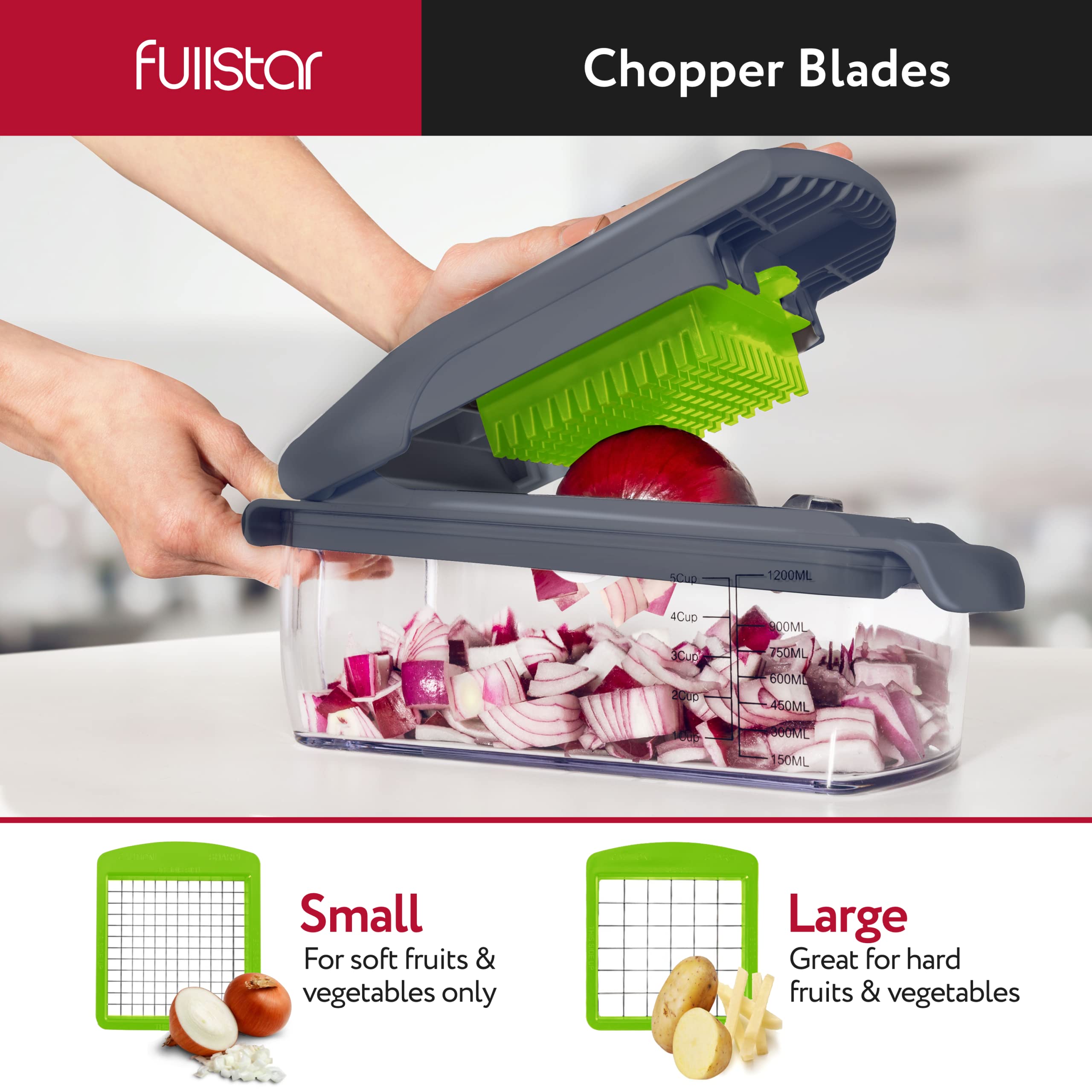 Fullstar Vegetable Chopper - Spiralizer Vegetable Slicer - Onion Chopper with Container - Pro Food Chopper - Green Slicer Dicer Cutter - 4 Blades