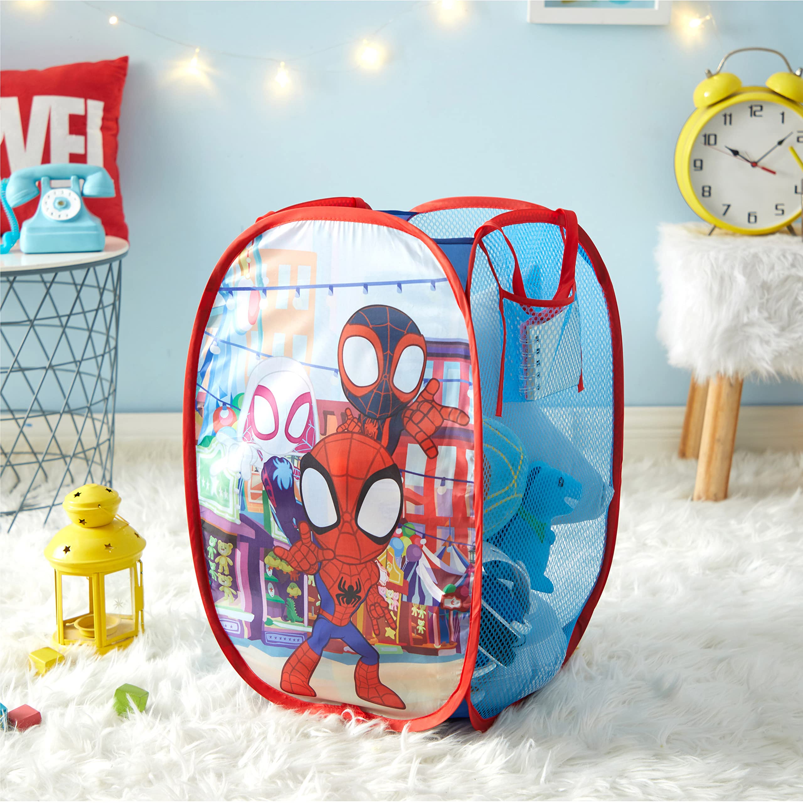 Disney Jr. Spidey and His Amazing Friends Pop Up Storage and Laundry Hamper, 21 H x 13.5 W X 13.5 L
