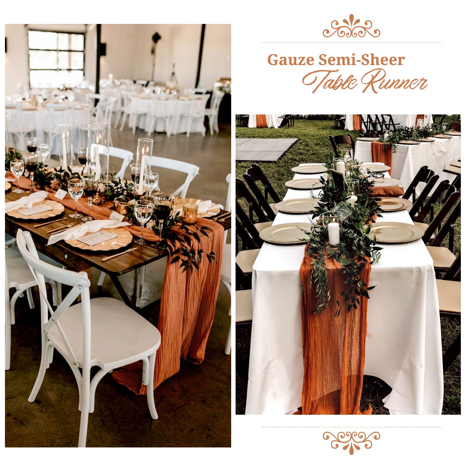 10 Pack Terracotta Cheesecloth Table Runner Gauze Table Runner 10Ft Long Semi-Sheer Table Runner Boho Or Rustic Wedding Table De