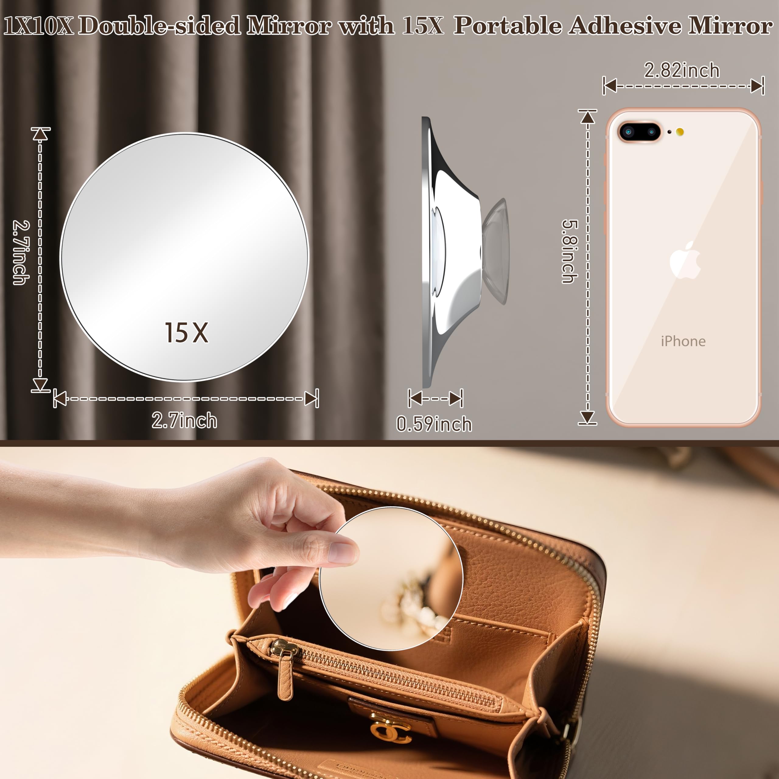 Vesaur Upgraded 11 Large 17 Tall Lighted Makeup Mirror Silver, 1X/10X Dual-Sided Magnifying With 15X Suction Mirror, 3 Color Adj