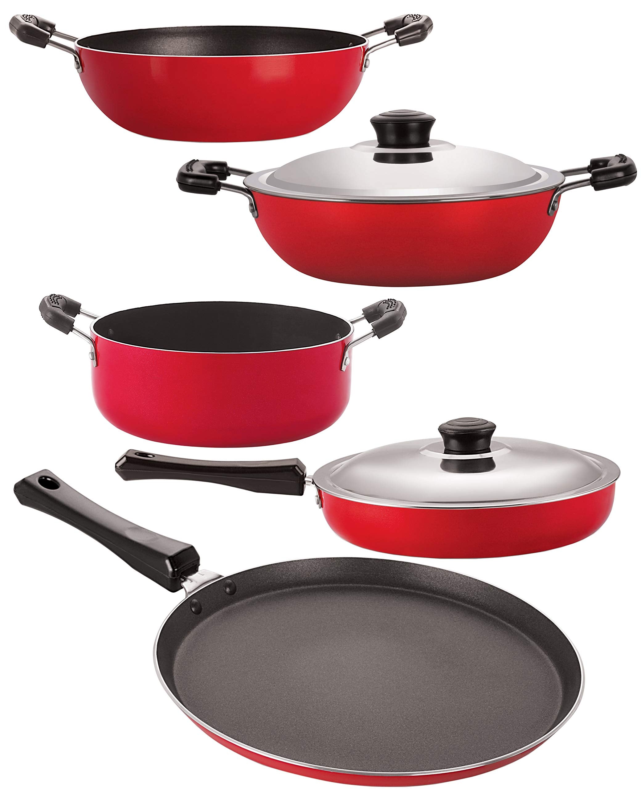 Nirlon NonStick Aluminium 5 Piece Heat Resistance Durable Cookware Essential Set