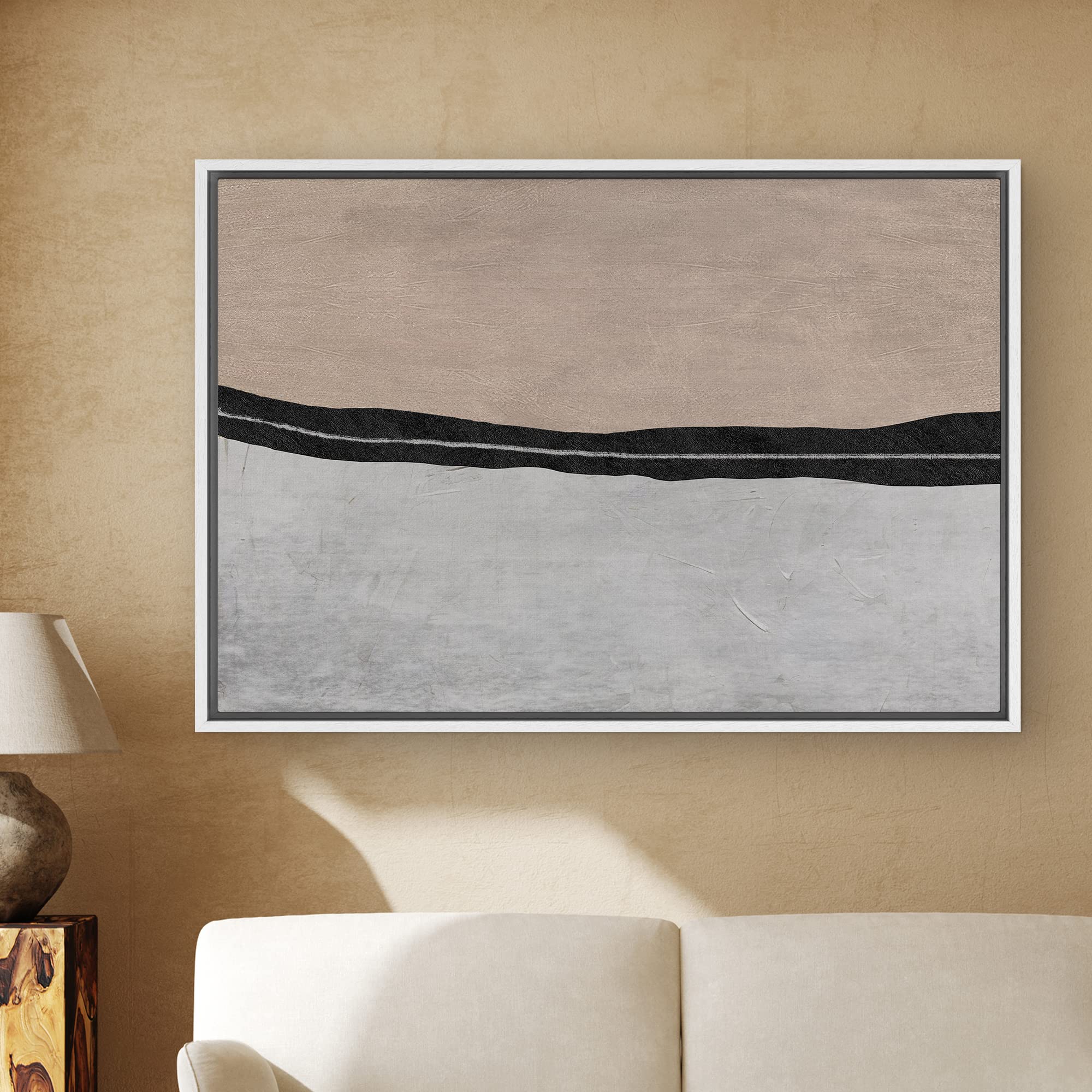 Signwin Framed Canvas Print Wall Art Brown Black Gray Grunge Color Field Abstract Shapes Illustrations Modern Art Decorative Con