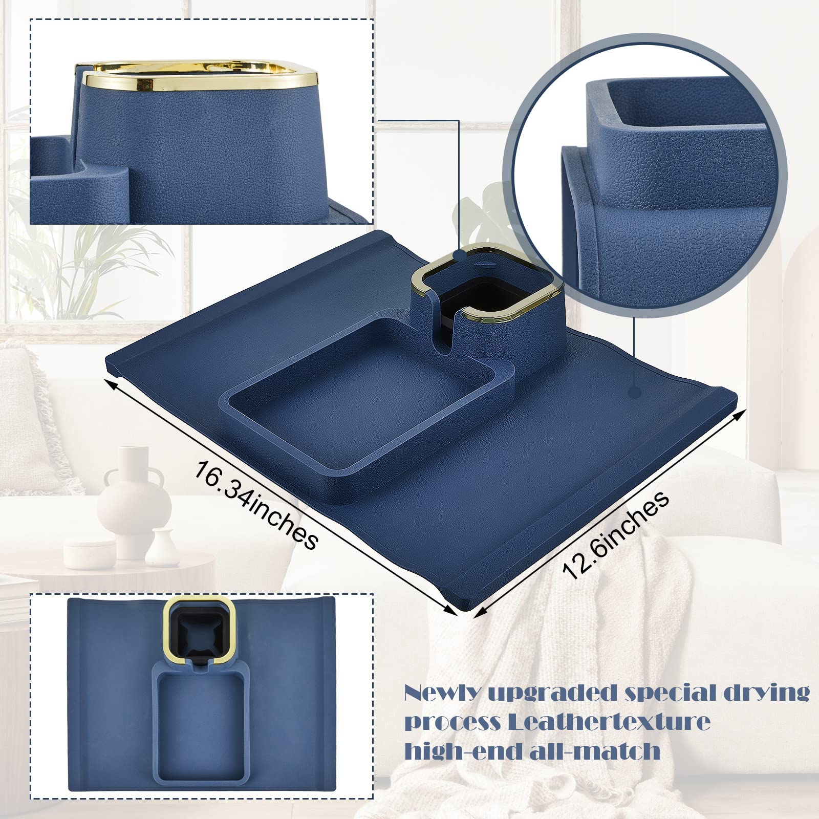 Tessco 2 Pack Couch Cup Holder Anti Slip Recliner Table Tray Silicone Sofa Armrest Tray Weighted Couch Arm Table Anti Spill Couc