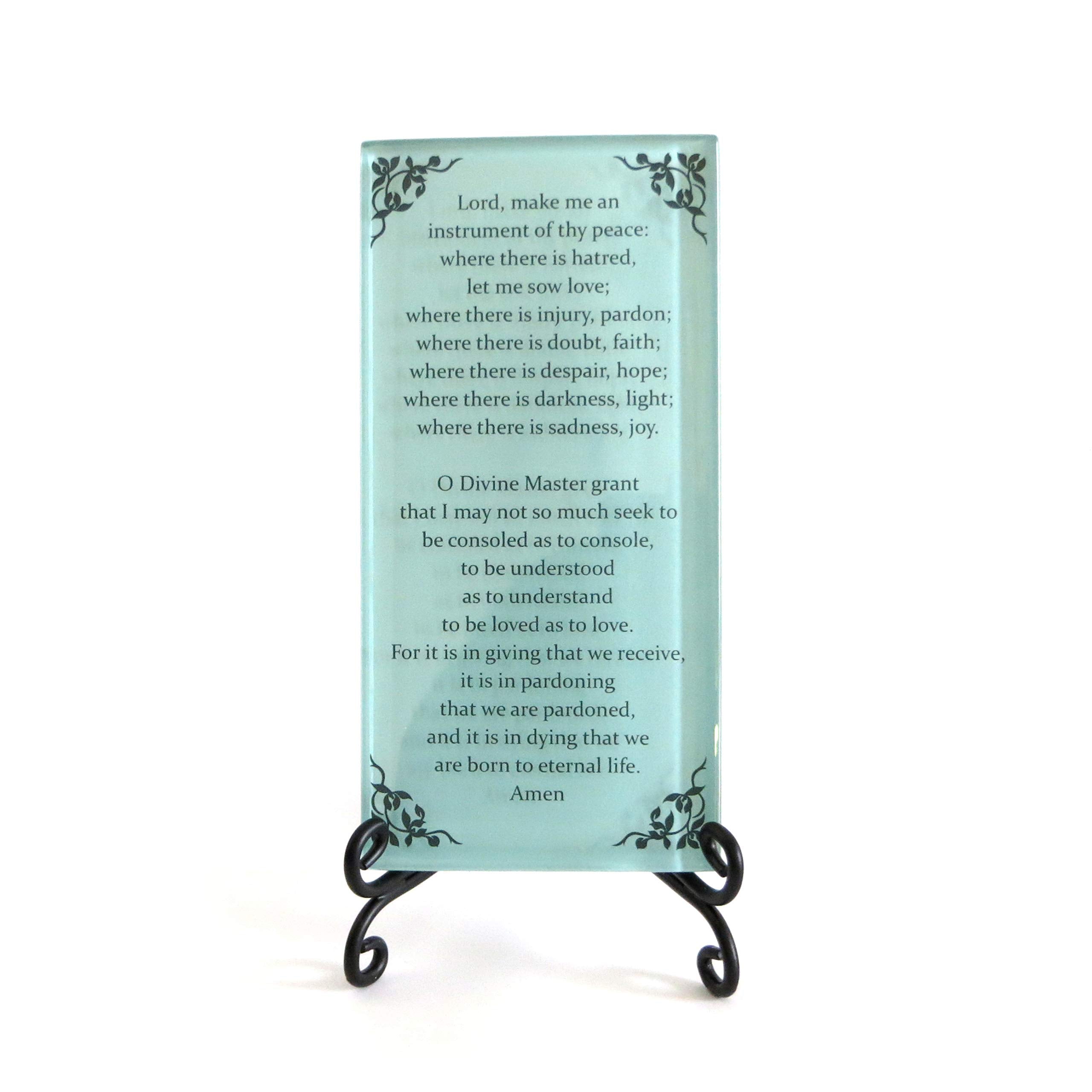 The Prayer of St. Francis Inspirational Glass Plaque. Beloved Prayer Provides Encouragement For All. Includes Folding Easel. By 