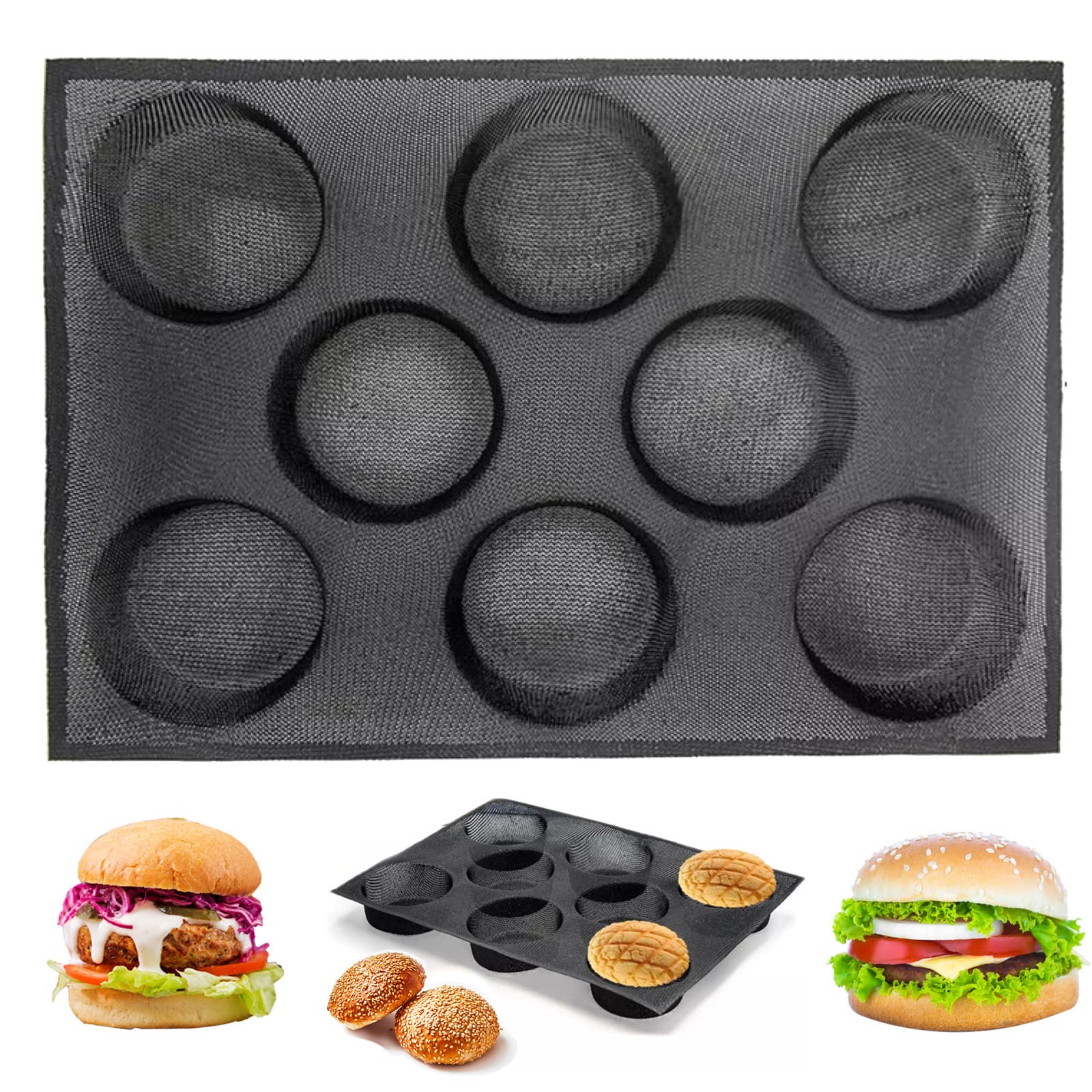 Masteymoh Silicone Hamburger Bun Mold, Hamburger Bun Pan For Baking, 8 Cavity Silicone Hamburger Bread Mold For Gluten-Free Hamb