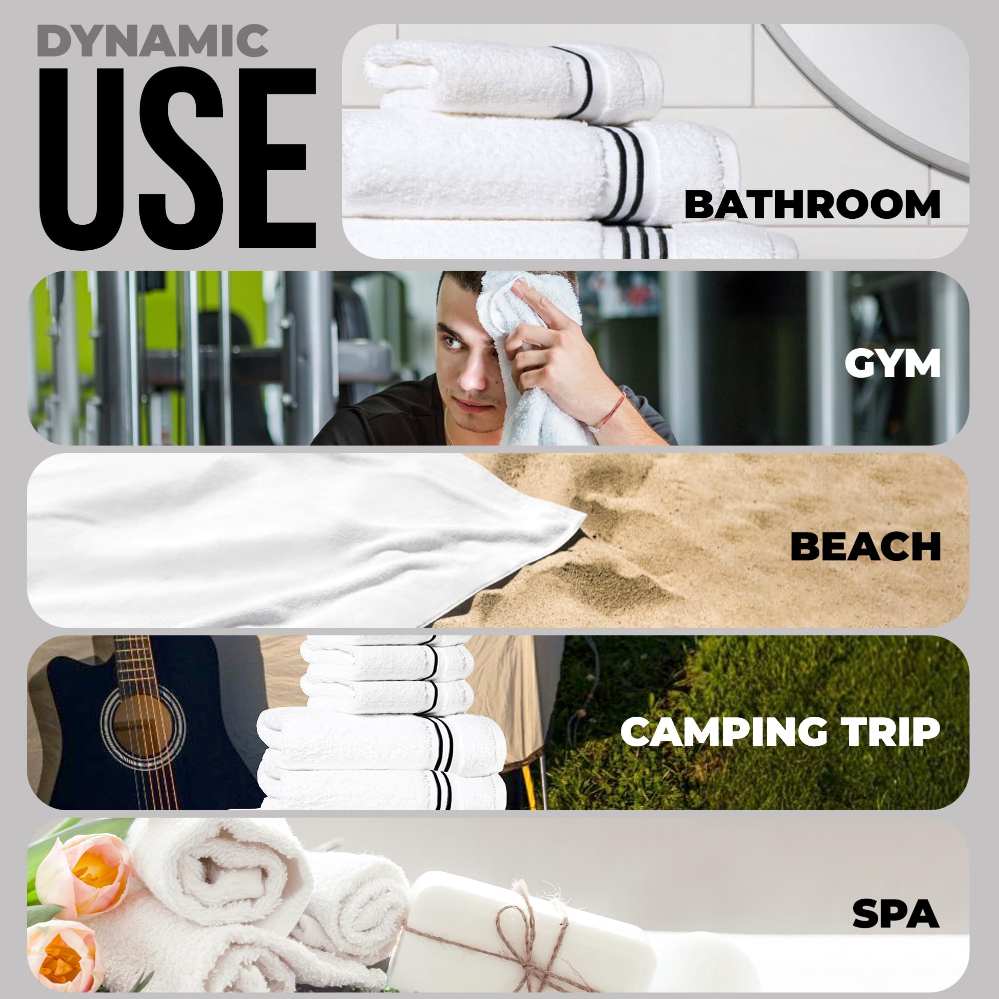 Simpli-Magic 8-Piece Premium Towel Set, 2 Bath Towels, 2 Hand Towels, And 4 Wash Cloths, 100% Ring Spun Cotton Highly Absorbent