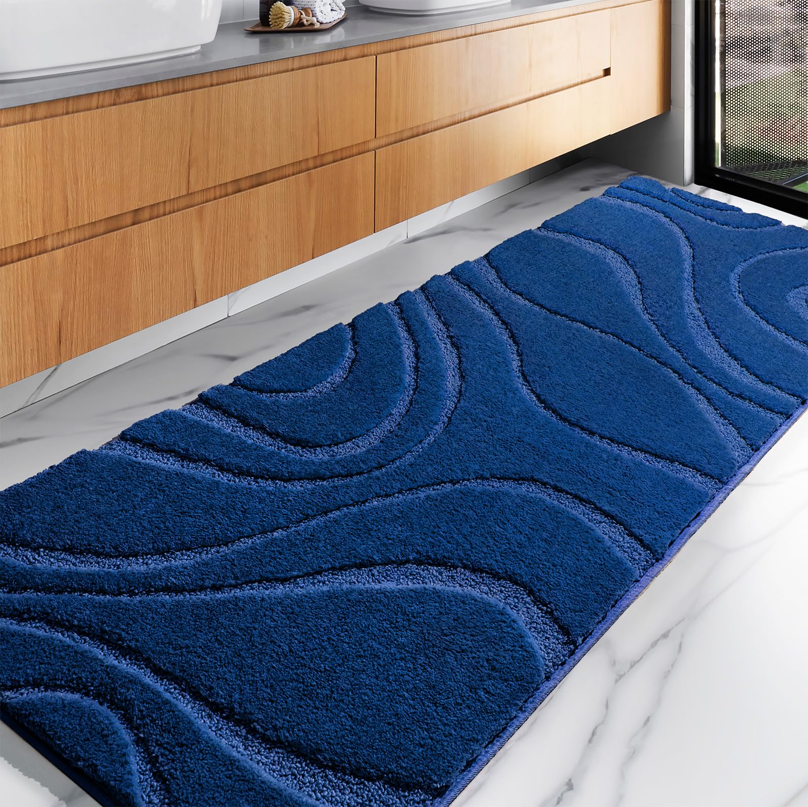 Dexde Bathroom Rugs Runner 24 X 72 Inch,Extra Long Bathroom Rug Non-Slip,Machine Washable Bath Mats Rug,Navy Blue Soft Carpets F