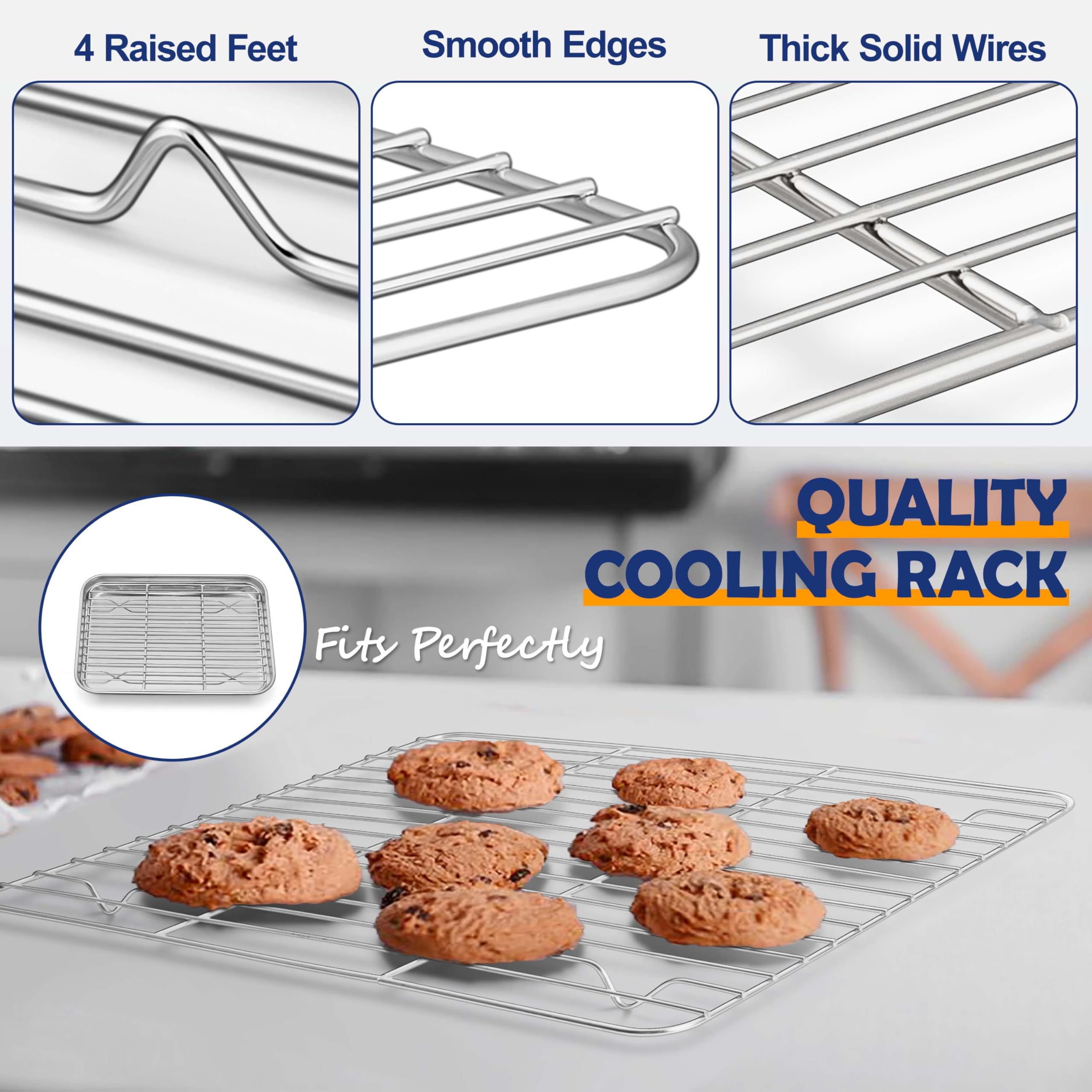 Joyfair Toaster Oven Baking Pan With Rack, 9   X 7    Stainless Steel Small Baking Tray And Cooling Rack Set, Great For Cookies/