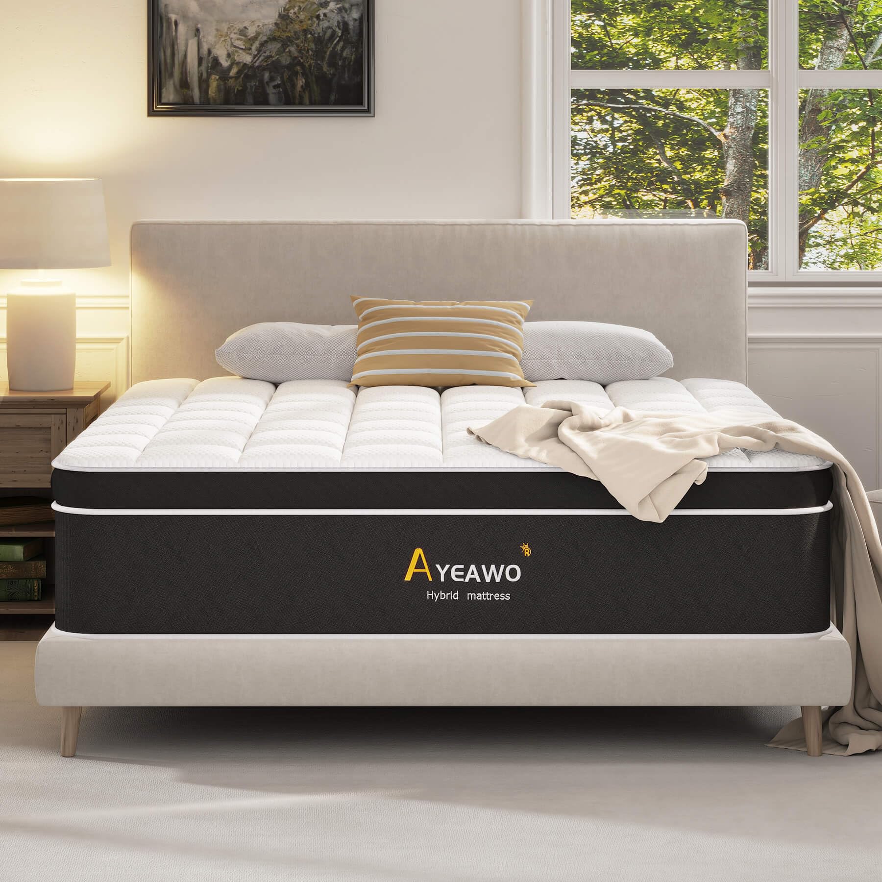Ayeawo Queen Mattress, 12 Inch Queen Bed Mattress With Gel Memory Foam And Individual Springs, Hybrid Mattress Queen Size In A B