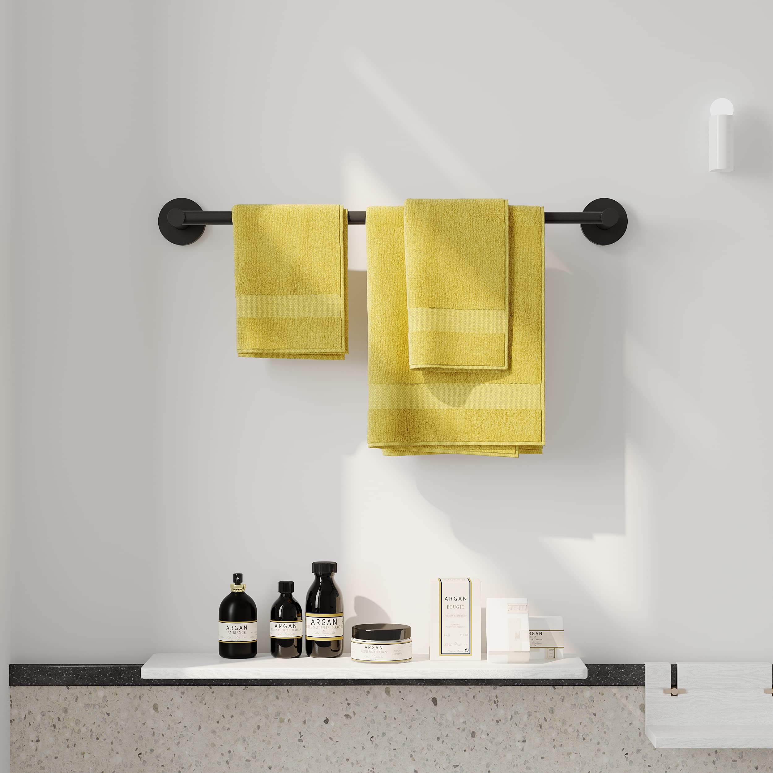 Ruacq Adjustable Towel Bar Black 13.7 To 24 Inch Bathroom Black Single Towel Bar Stainless Steel Modern Wall Mounted Round Towel