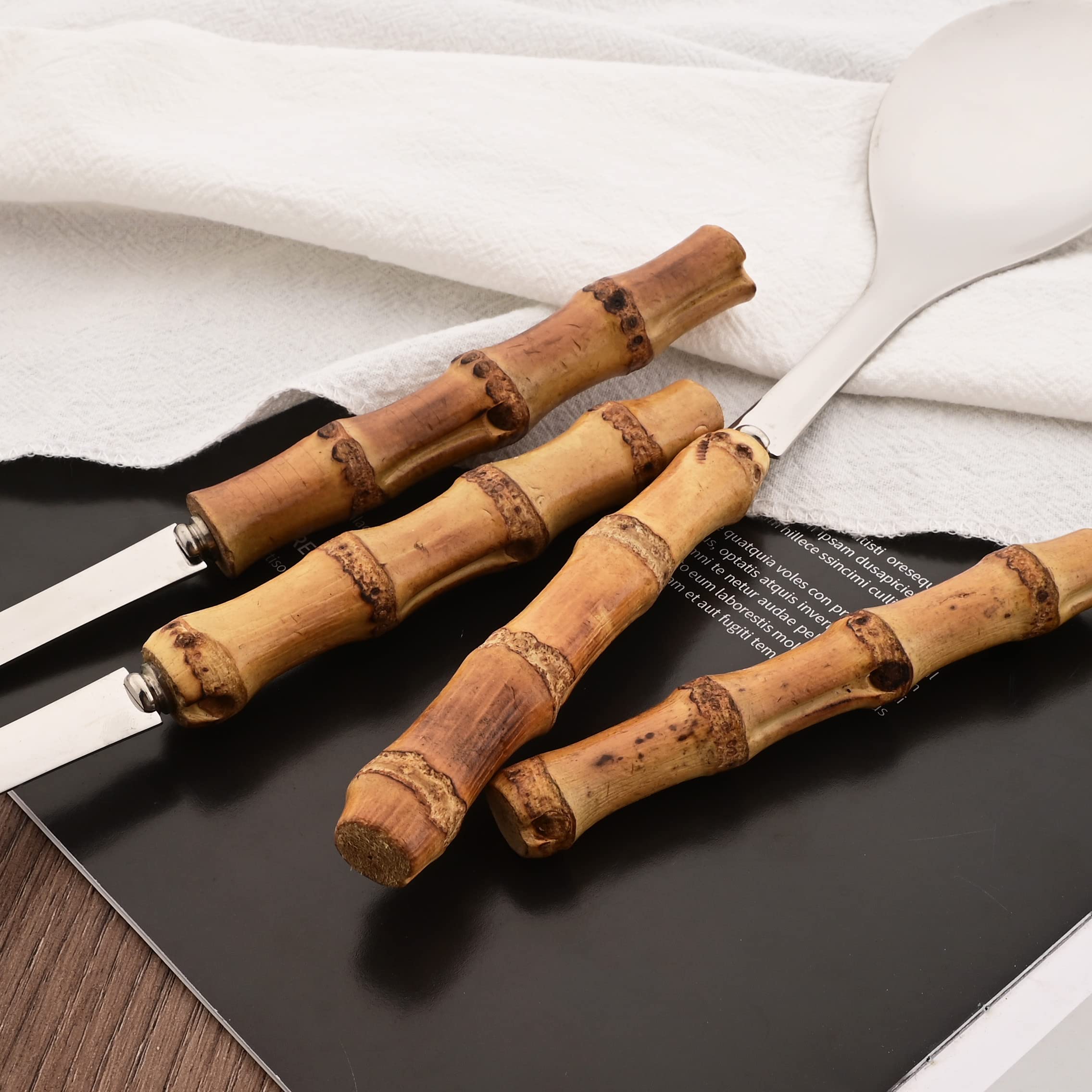 Uniturcky Serving Spoon And Fork Set, 304 Stainless Steel Serving Utensils With Natural Bamboo Handle, 10'' Long Handle Serving