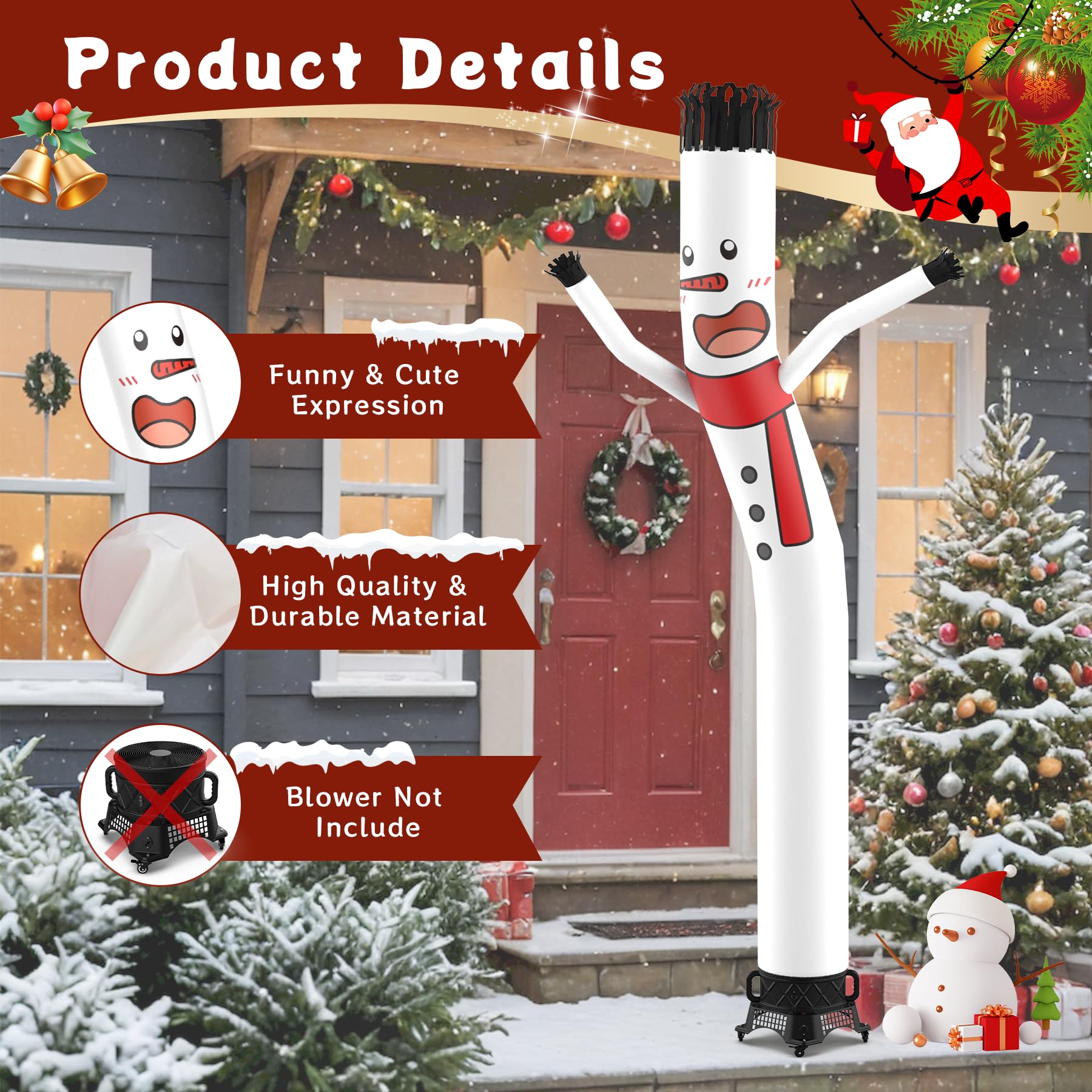 Inflatable Tube Man Replacement, 10 Feet Tall Sky Wacky Waving Inflatable Tube Guy 12 Inch for Activities and Party (Snowman)