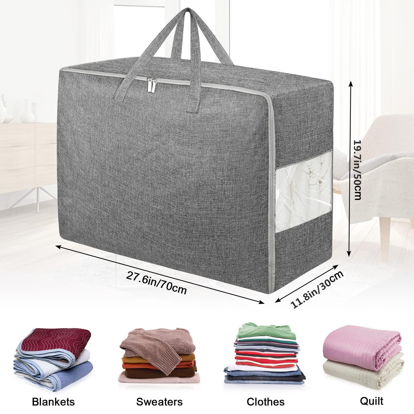 4Pack 105L Extra Large Storage Bags, Folding Comforter Blanket Storage Bags Closet Organizers and Storage Containers for Clothes