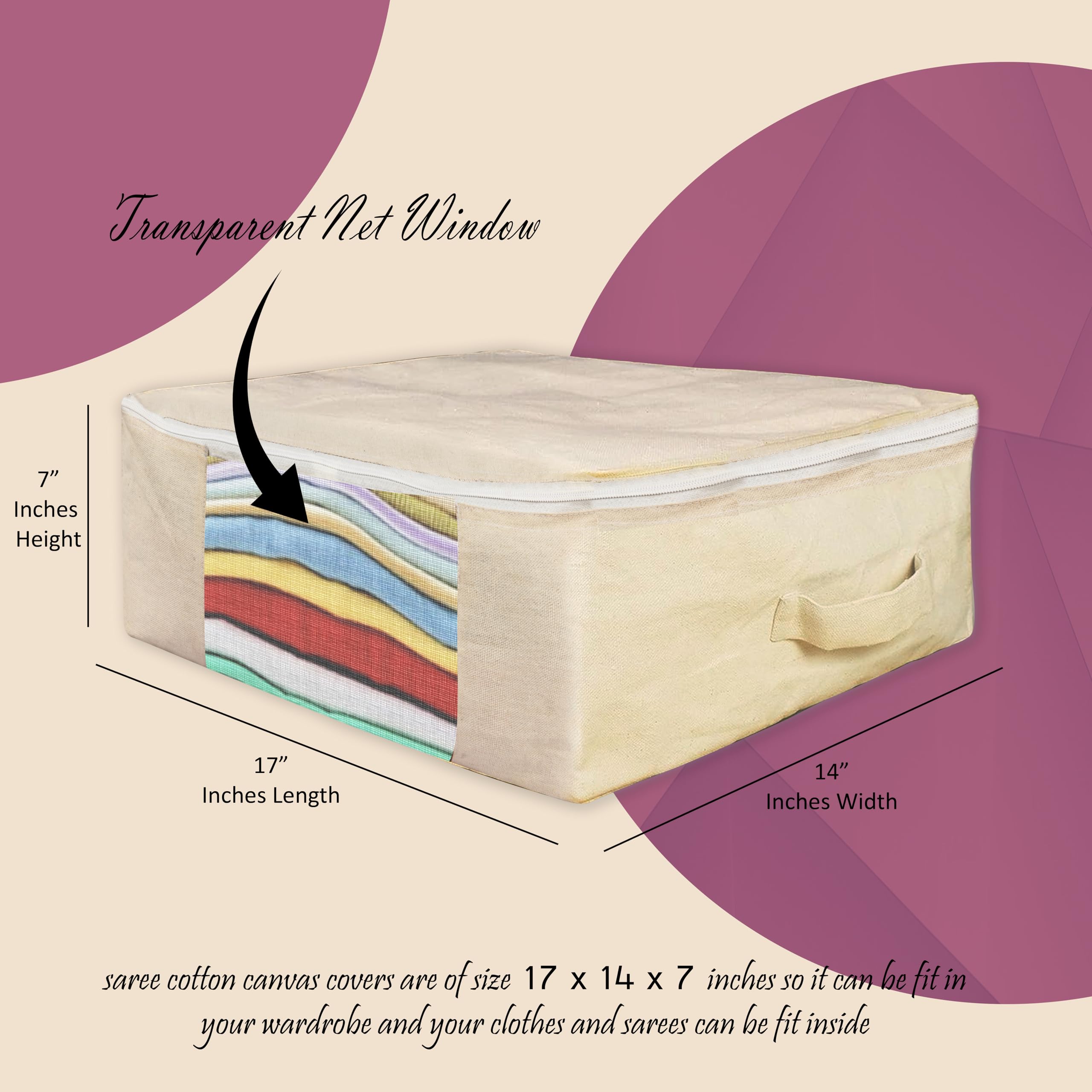 HOLLIO Cotton Canvas Clothes Storage Bags Saree Covers For Storage Saree Covers with Zip for Storage Design for Woman Dresses, S