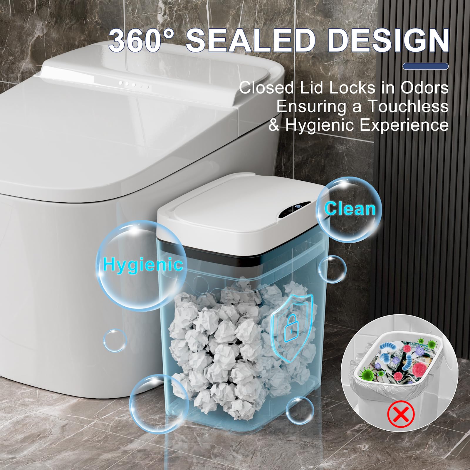 Vanpopubs 2 Pack 2.7 Gal Bathroom Trash Can With Lid, Automatic Trash Can Small Smart Garbage Can Touchless, Slim Motion Sensor