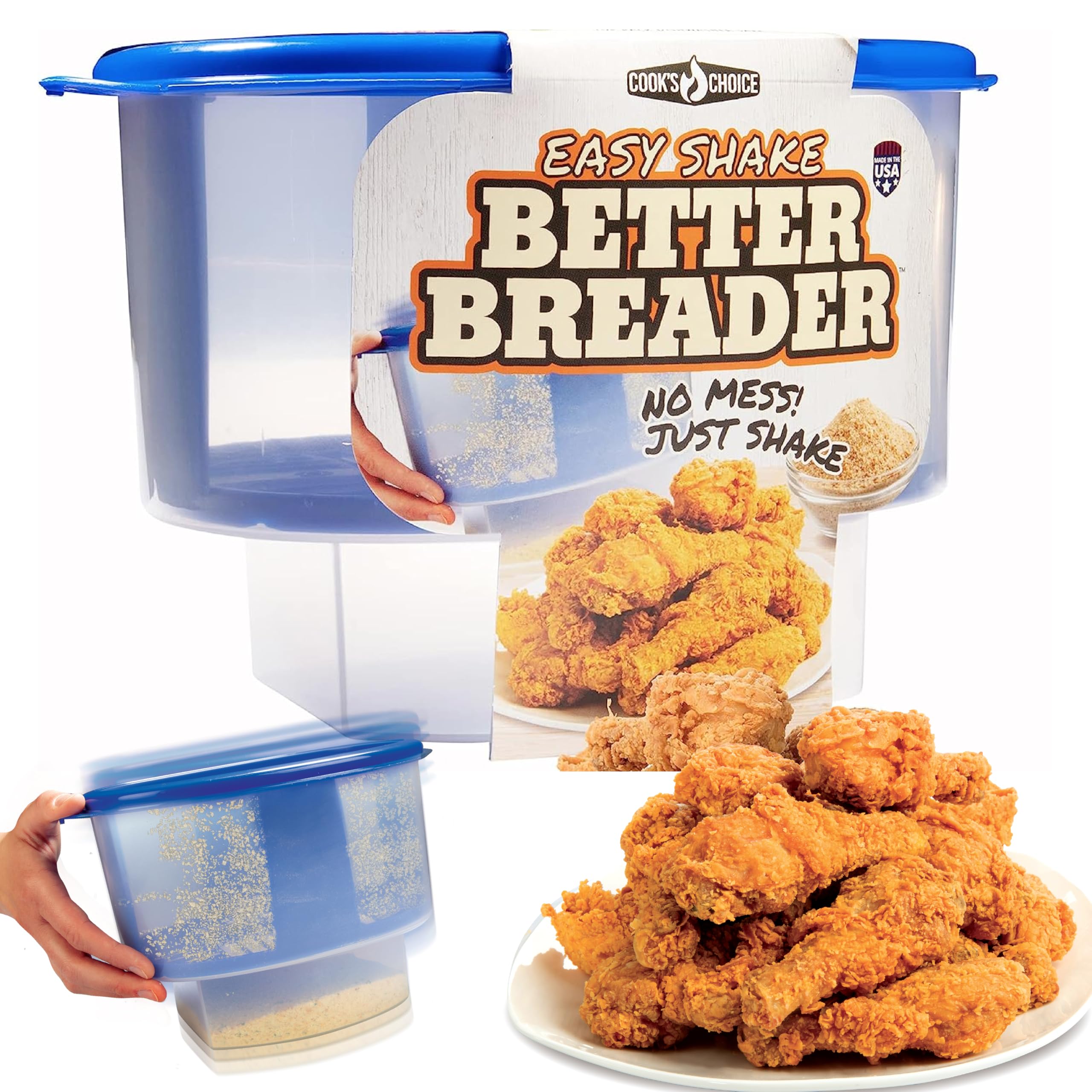 COOKS CHOICE The Original Better Breader Bowl All-in-One Mess-Free Batter Breading Station - Pour in Seasonings, Add Meat or Ve