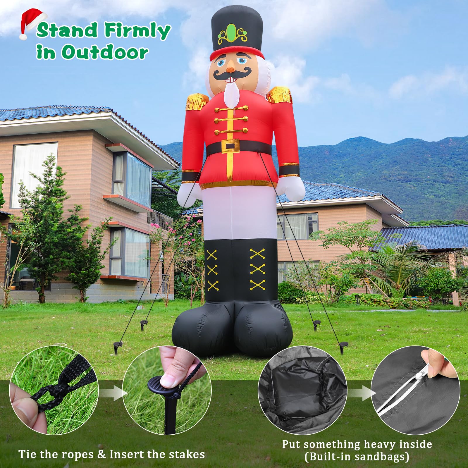 FunFanso 12FT Inflatable Nutcracker Soldier Decoration with LED Light - Multi-color Outdoor Yard Decor for Christmas Party