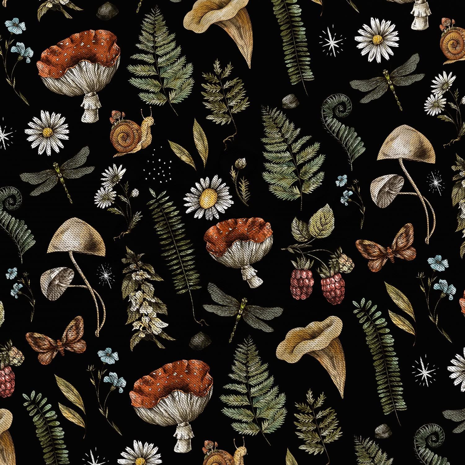 Goaok Vintage Mushroom Boho Shower Curtain, Magic Fairy Witchy Woodland Nature Plant Shower Curtain Set, Hippie Botanical Floral