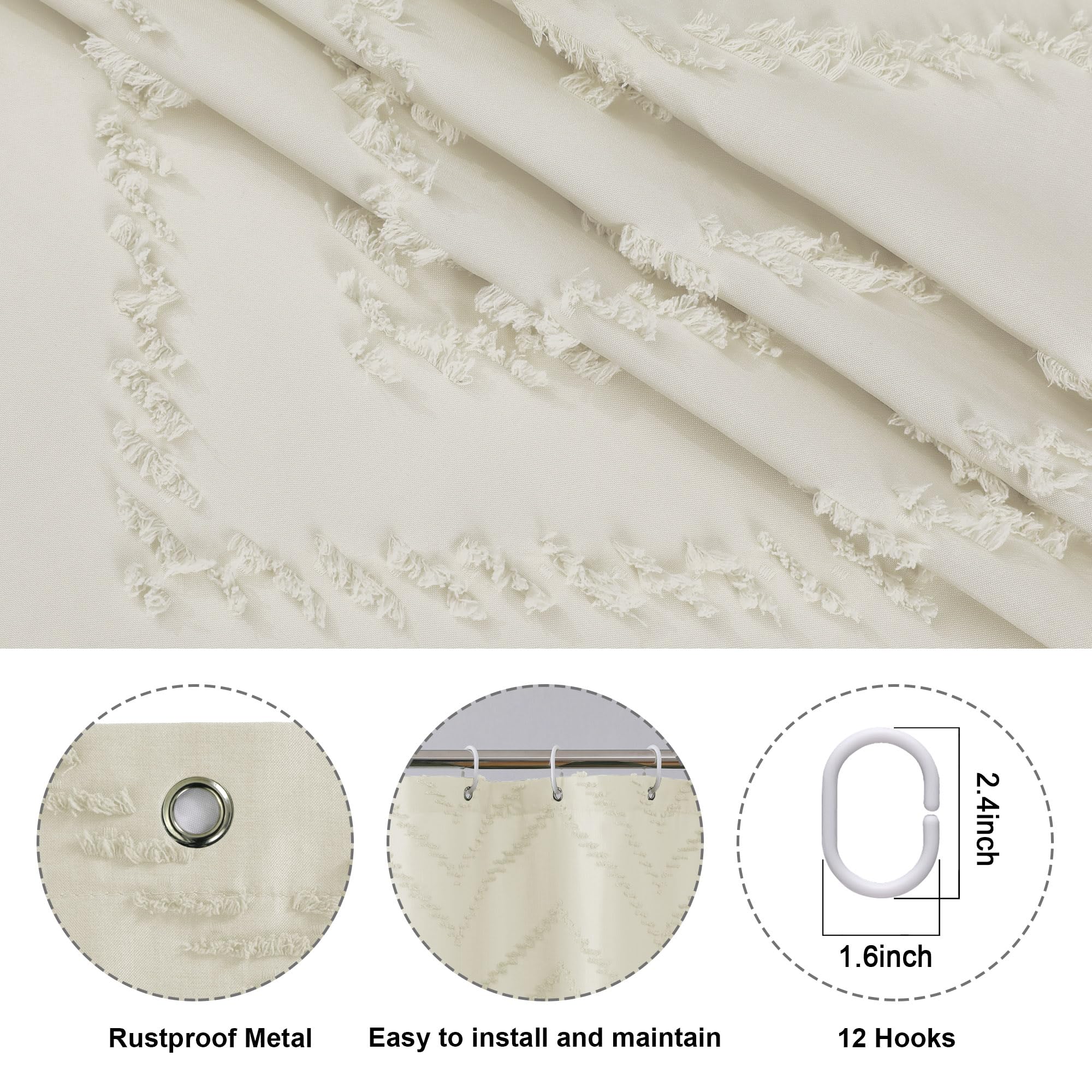 Chyhomenyc Chevron Beige Boho Shower Curtain For Bathroom, Fabric Shower Curtain Chic Tufted Textured Chevron Striped Minimalist