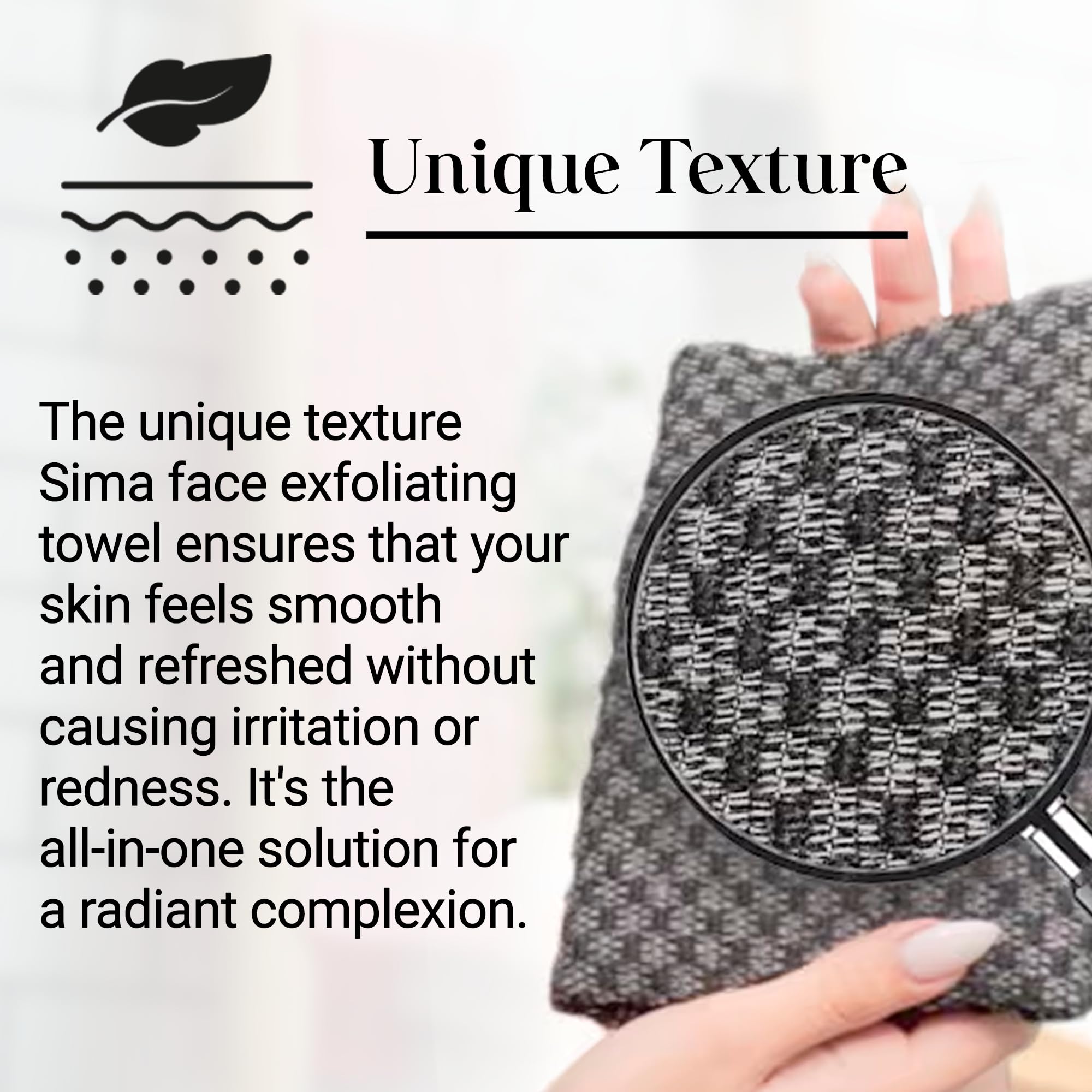 Sima Brand Exfoliating Washcloth - Japanese Scrub Towel, Hexagon Fibers, 27cm x 35cm, Black, 2-Sided Face & Body Scrubber