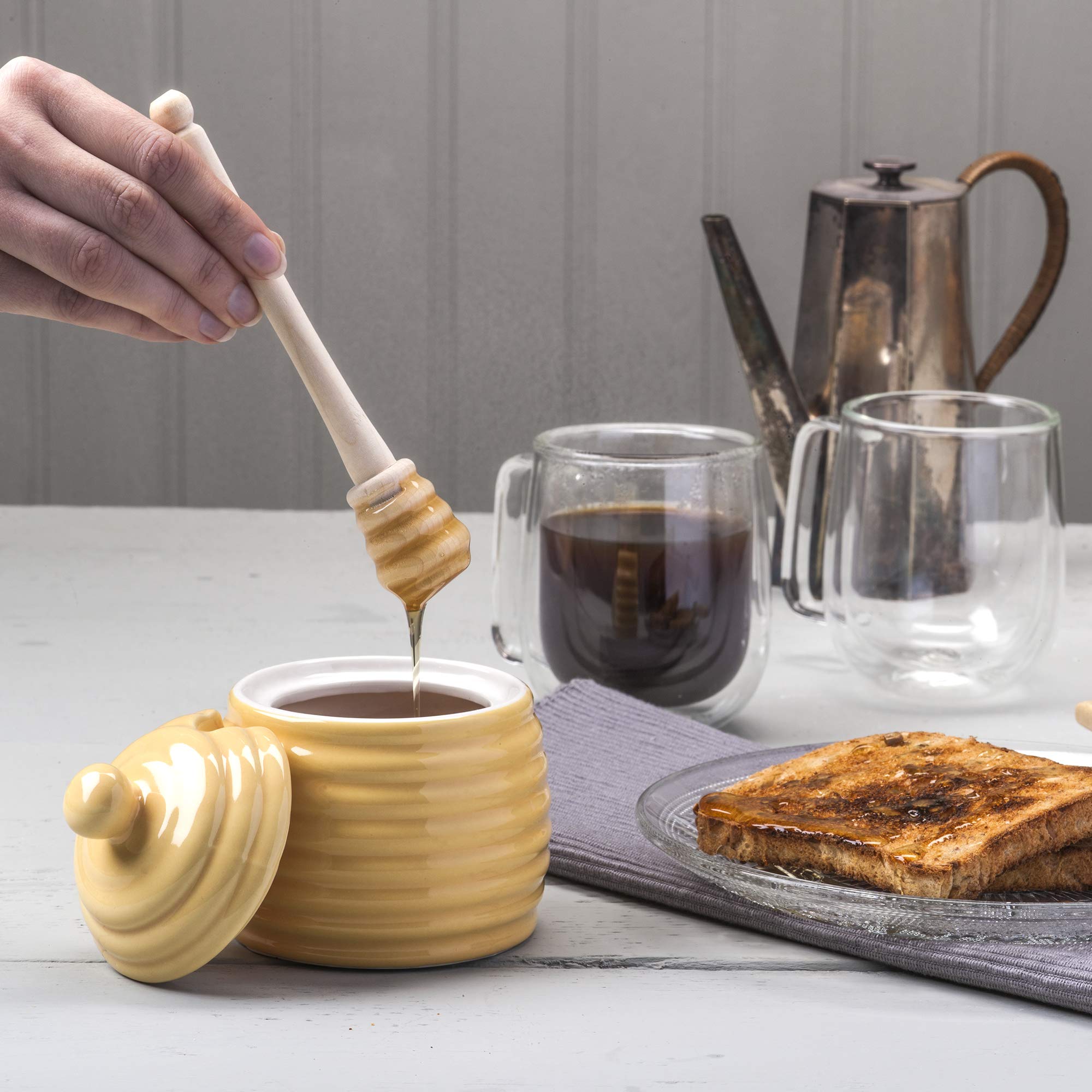 Wm Bartleet & Sons 1750 Traditional Porcelain Honey Pot With Beech Wood Dipper 11Cm - Yellow
