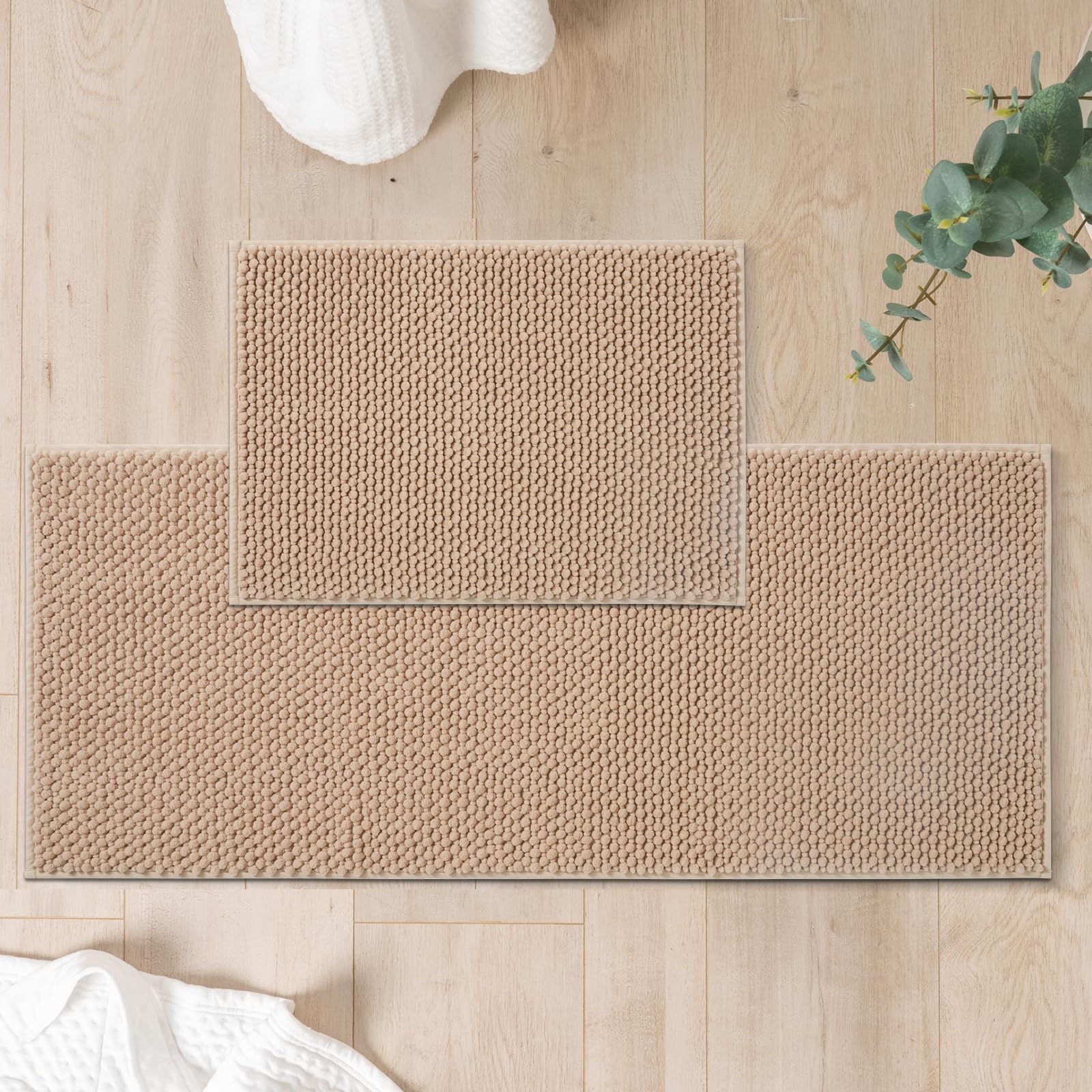 Freshmint Chenille Bathroom Rugs Sets 2 Piece 17''X24''+20''X47'', Non-Slip Bath Mats Set For Bathroom, Absorbent Bath Rug, Wash