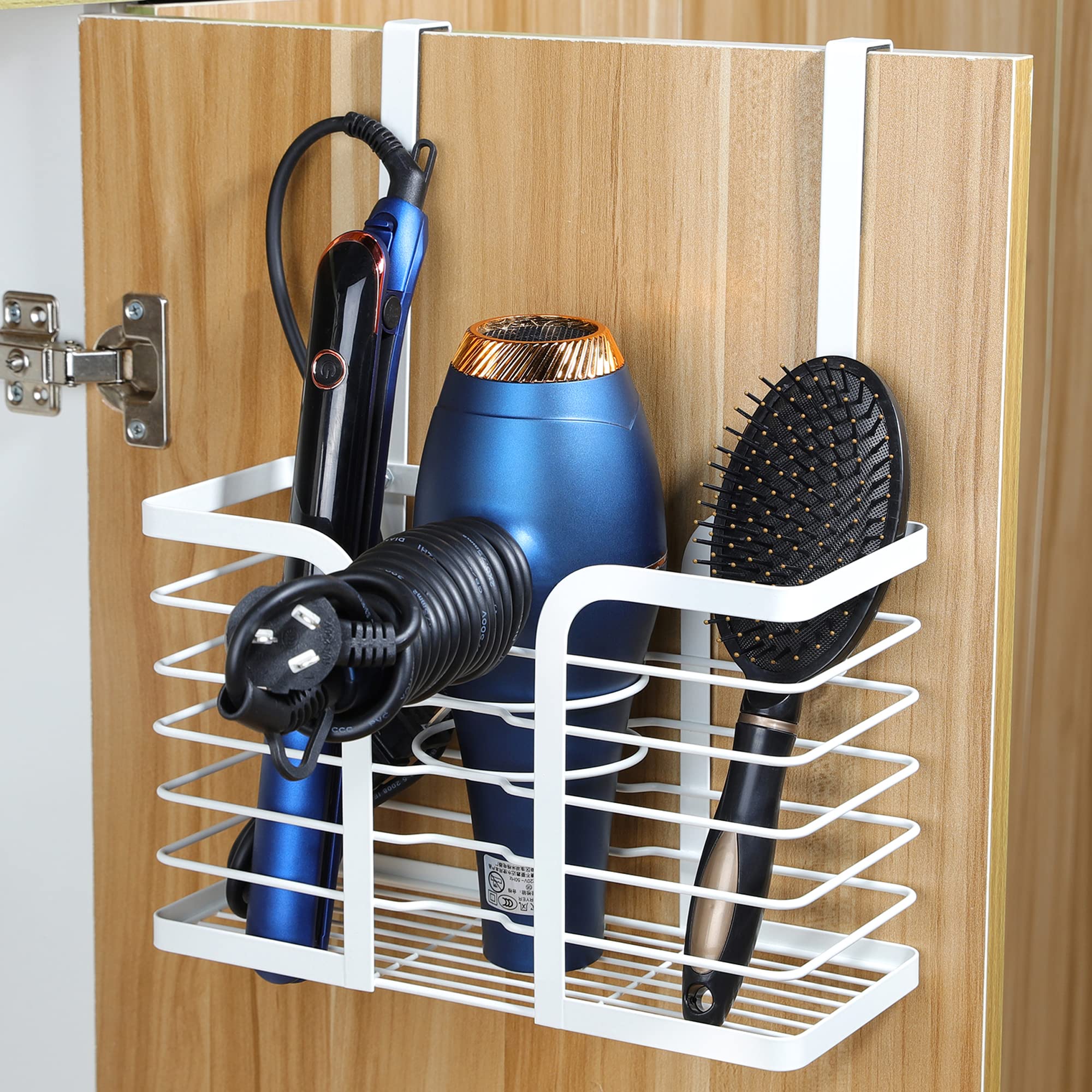 Yigii Hair Dryer Holder Adjustable Height - Hair Tool Organizer White Bathroom Organizer Hot Styling Tools Storage For Hair Drye