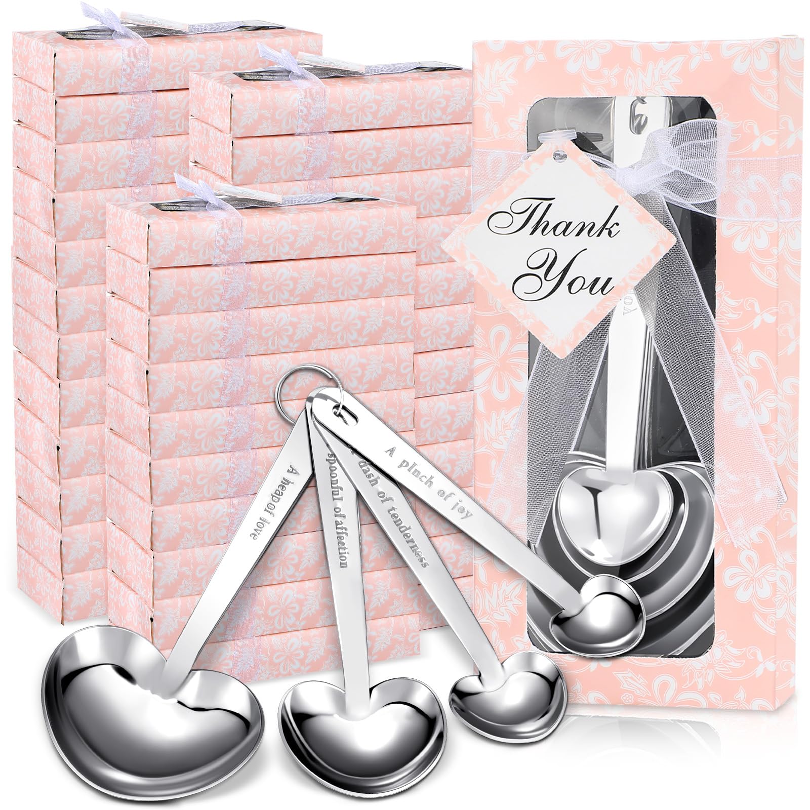 Yinder 50 Sets Heart Measuring Spoons Wedding Favors for Guests with Gift Box and Thank You Card, Bridal Shower Favors Bulk, Kit