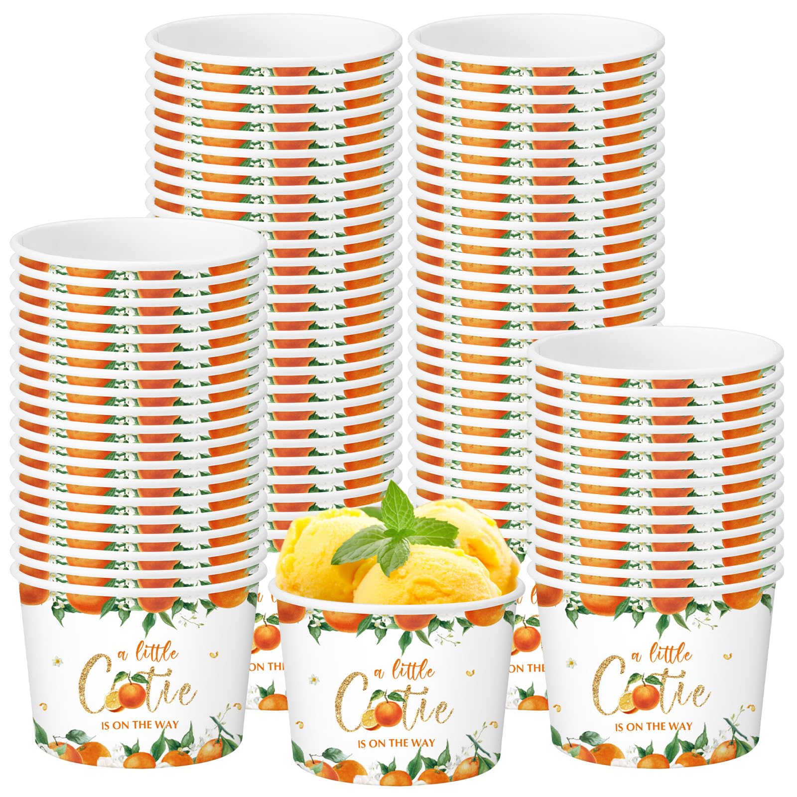 Funnymoom 50 Pack Little Cutie Ice Cream Cups 9 oz a Little Cutie Is on The Way Baby Shower Disposable Dessert Bowls Paper Soup 